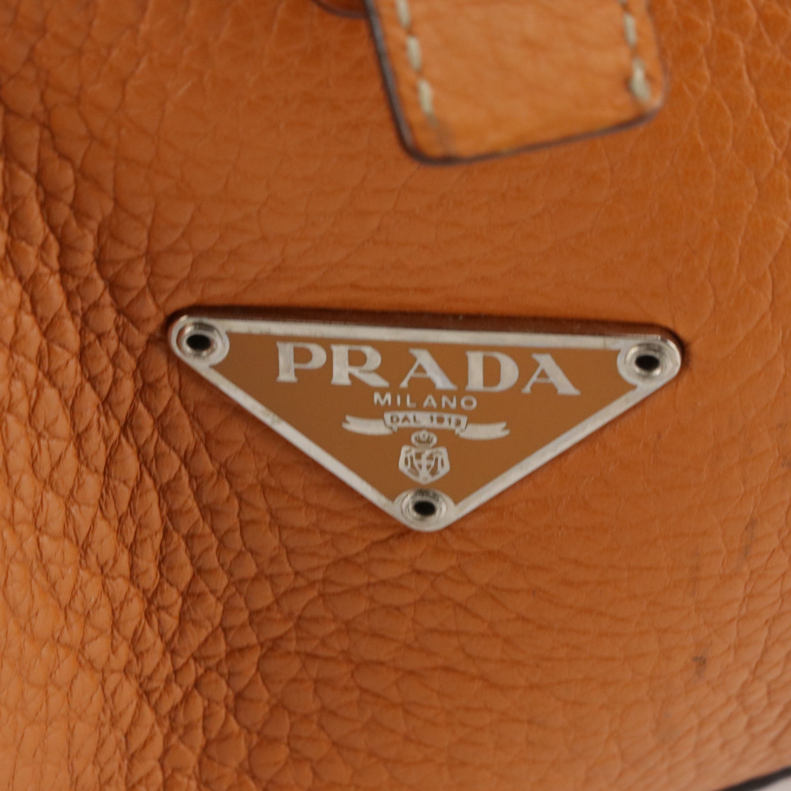 Prada Bauletto Bowler Shoulder Bag in Orange Grained Leather