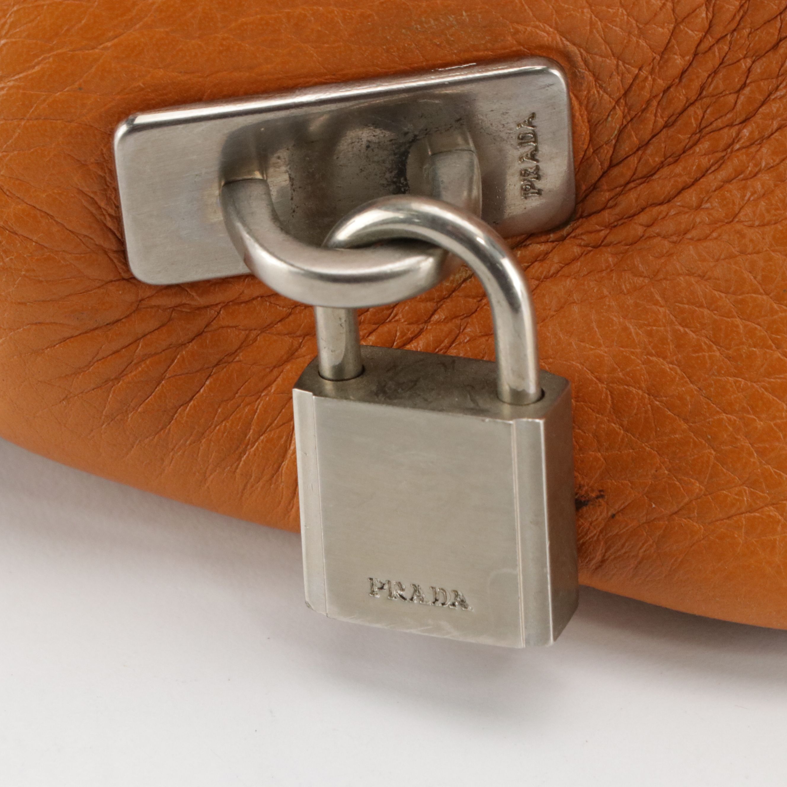 Prada Bauletto Bowler Shoulder Bag in Orange Grained Leather