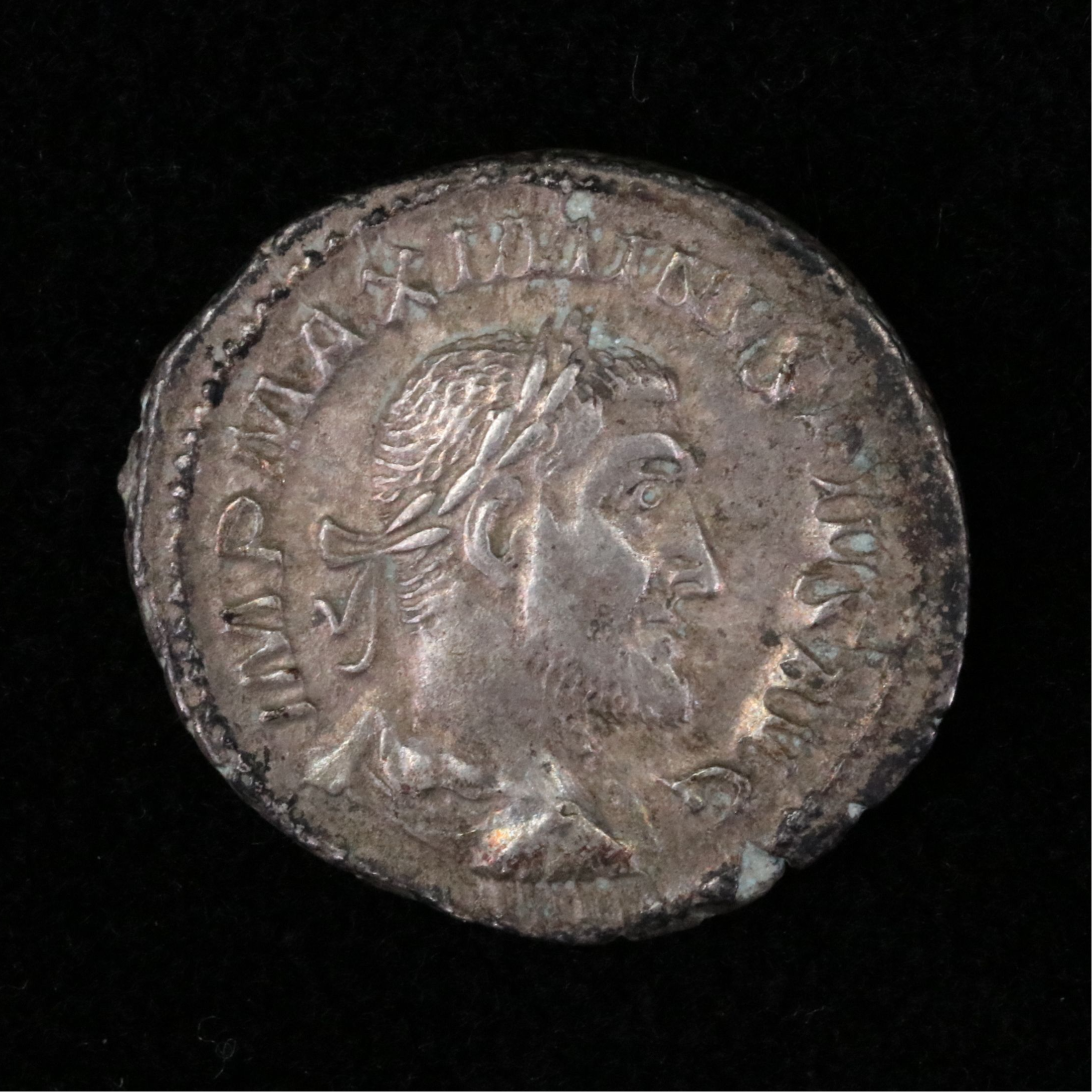 Ancient Roman Imperial AR Denarius Coin of Maximinus I, ca. 236 A.D.
