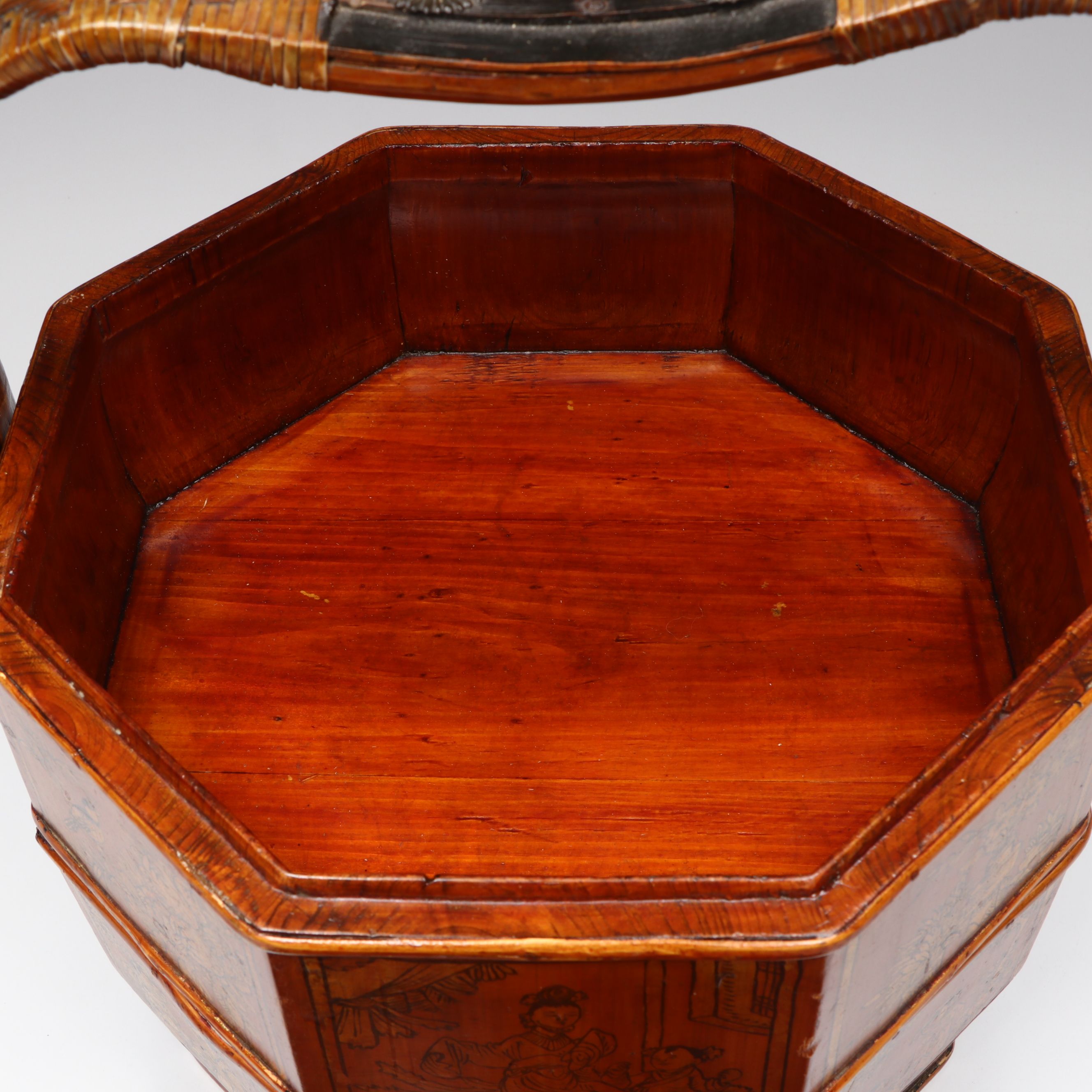 Antique Chinese Hand-Painted Wood Wedding Basket