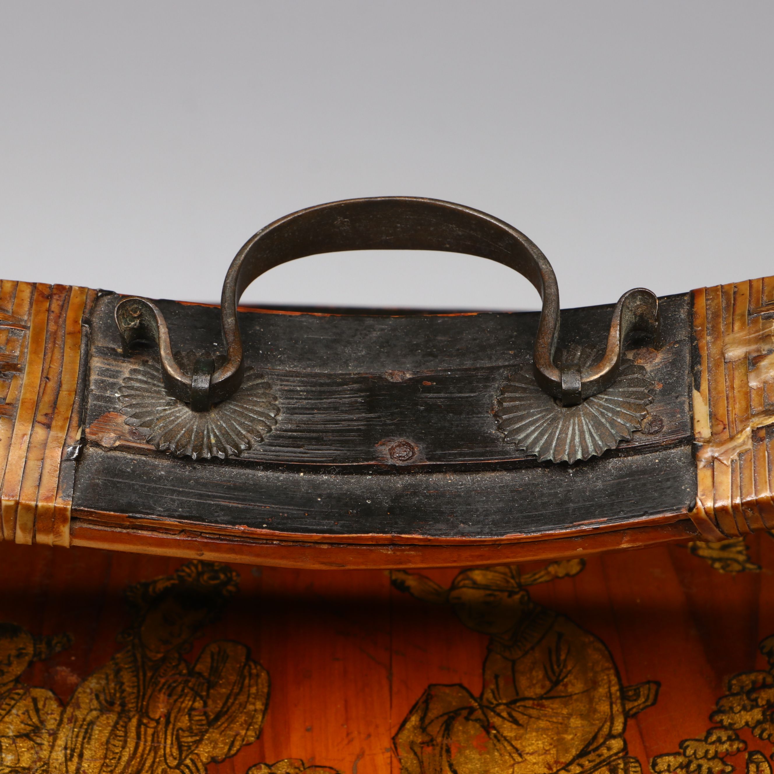 Antique Chinese Hand-Painted Wood Wedding Basket