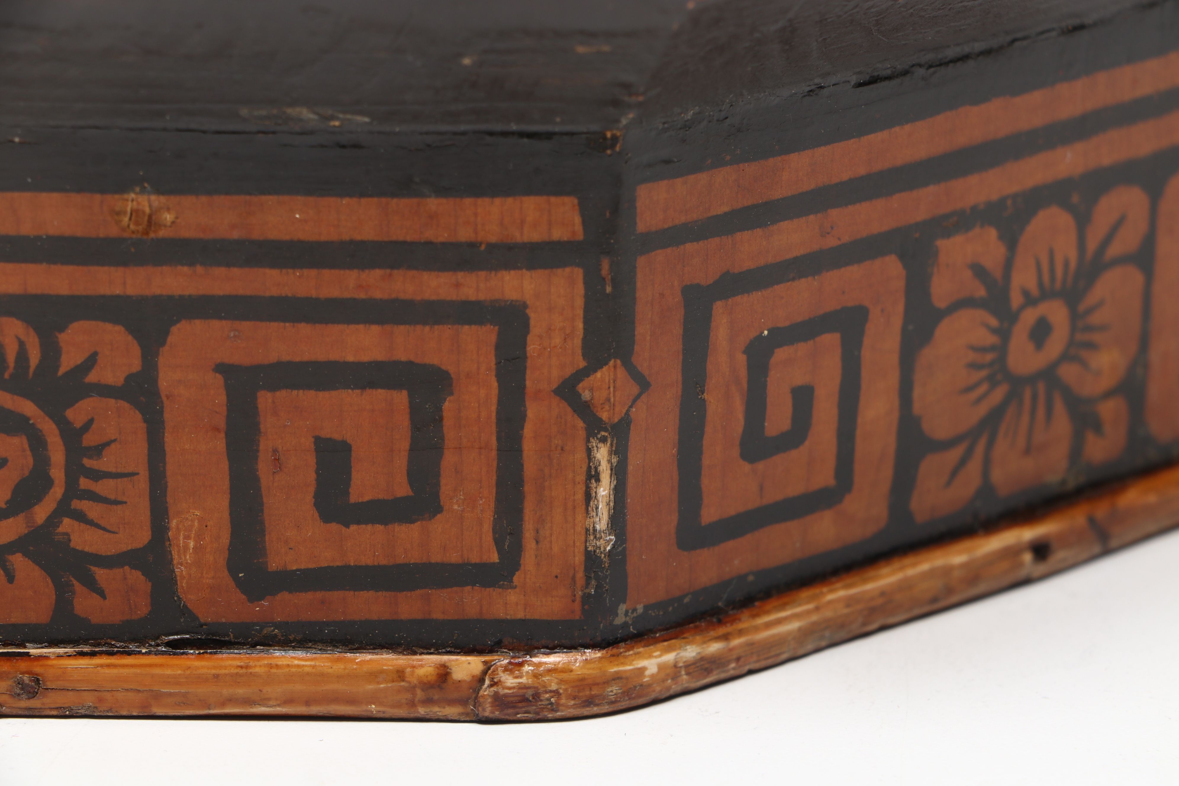 Antique Chinese Hand-Painted Wood Wedding Basket