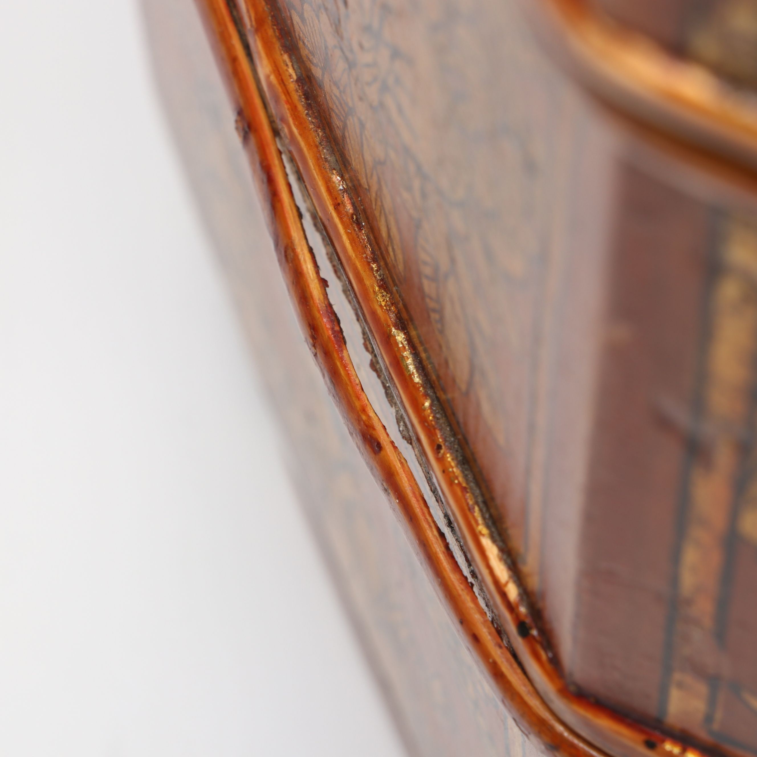 Antique Chinese Hand-Painted Wood Wedding Basket