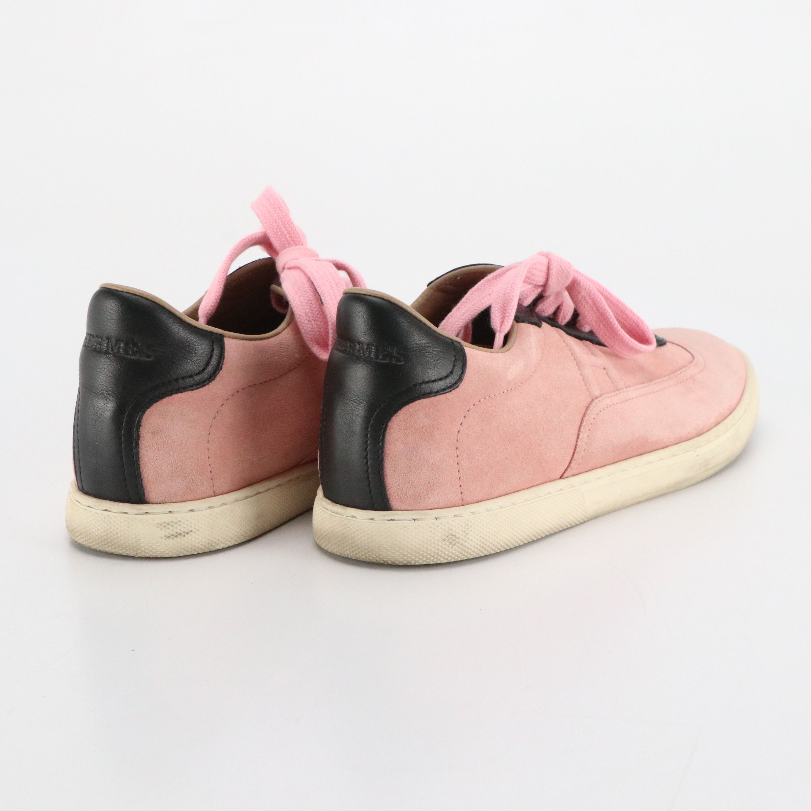 Hermès "Quicker" Sneakers in Pink Suede and Black Leather Trim