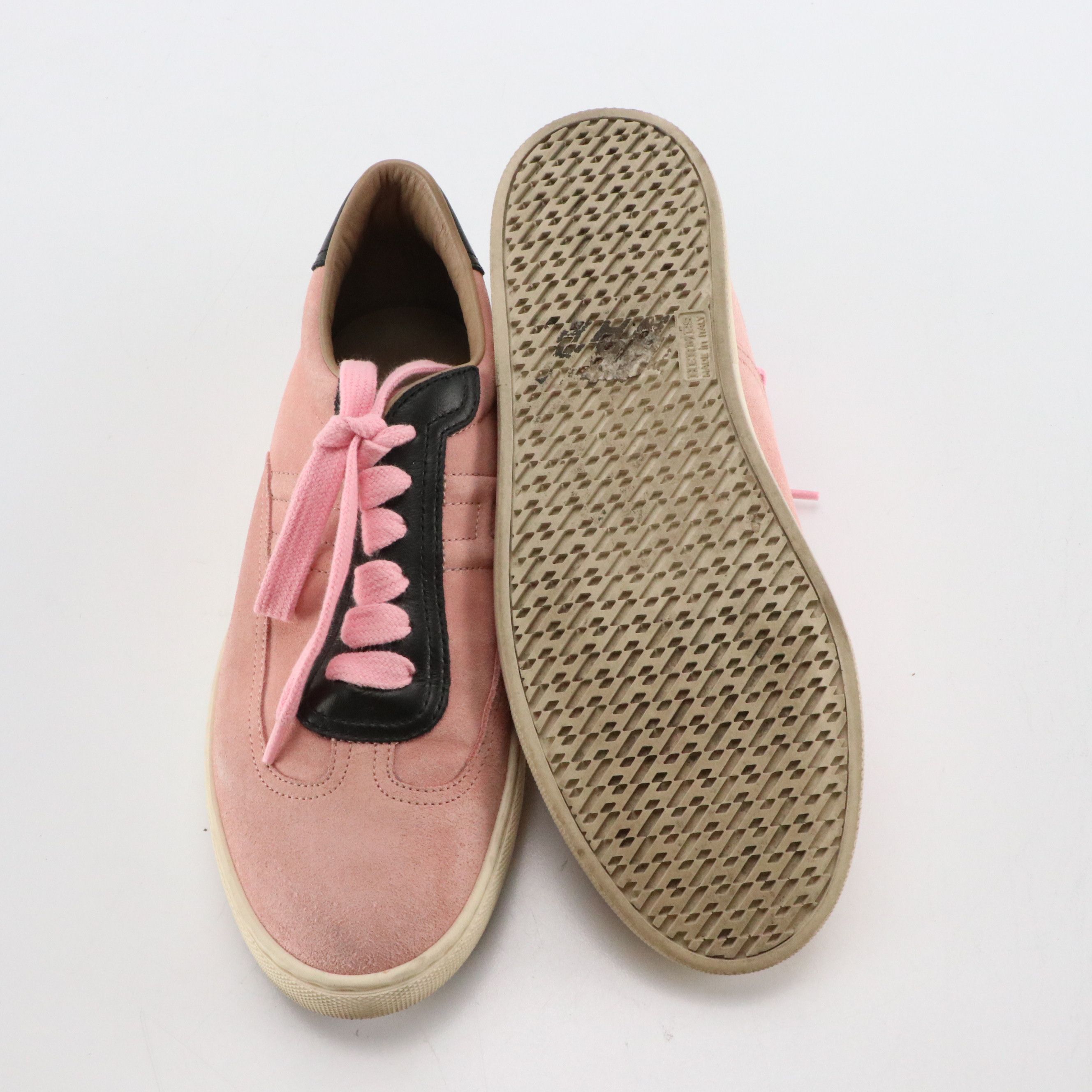 Hermès "Quicker" Sneakers in Pink Suede and Black Leather Trim