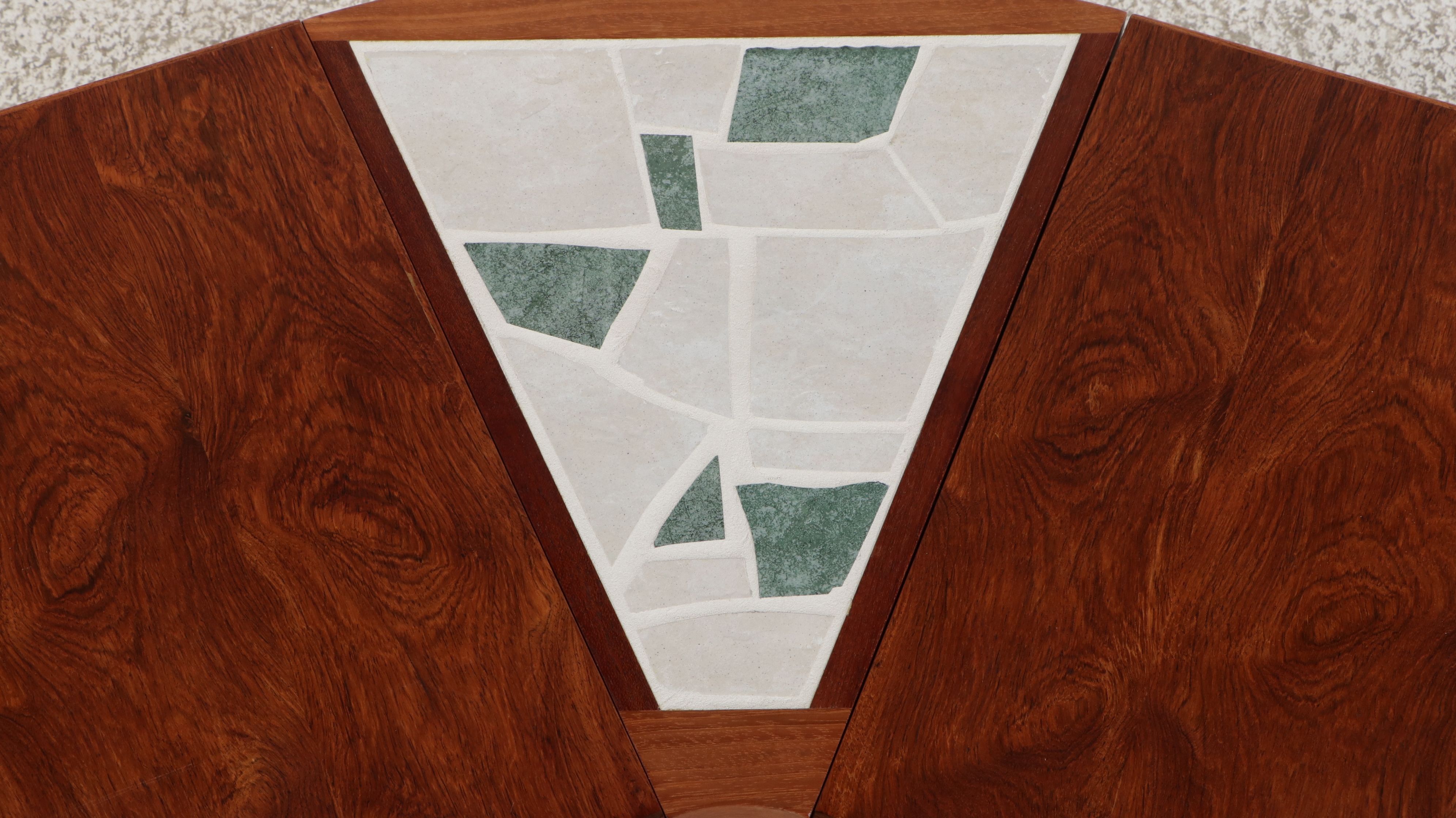 Mid Century Modern Expanding Rosewood and Mosaic Tile Boomerang Coffee Table