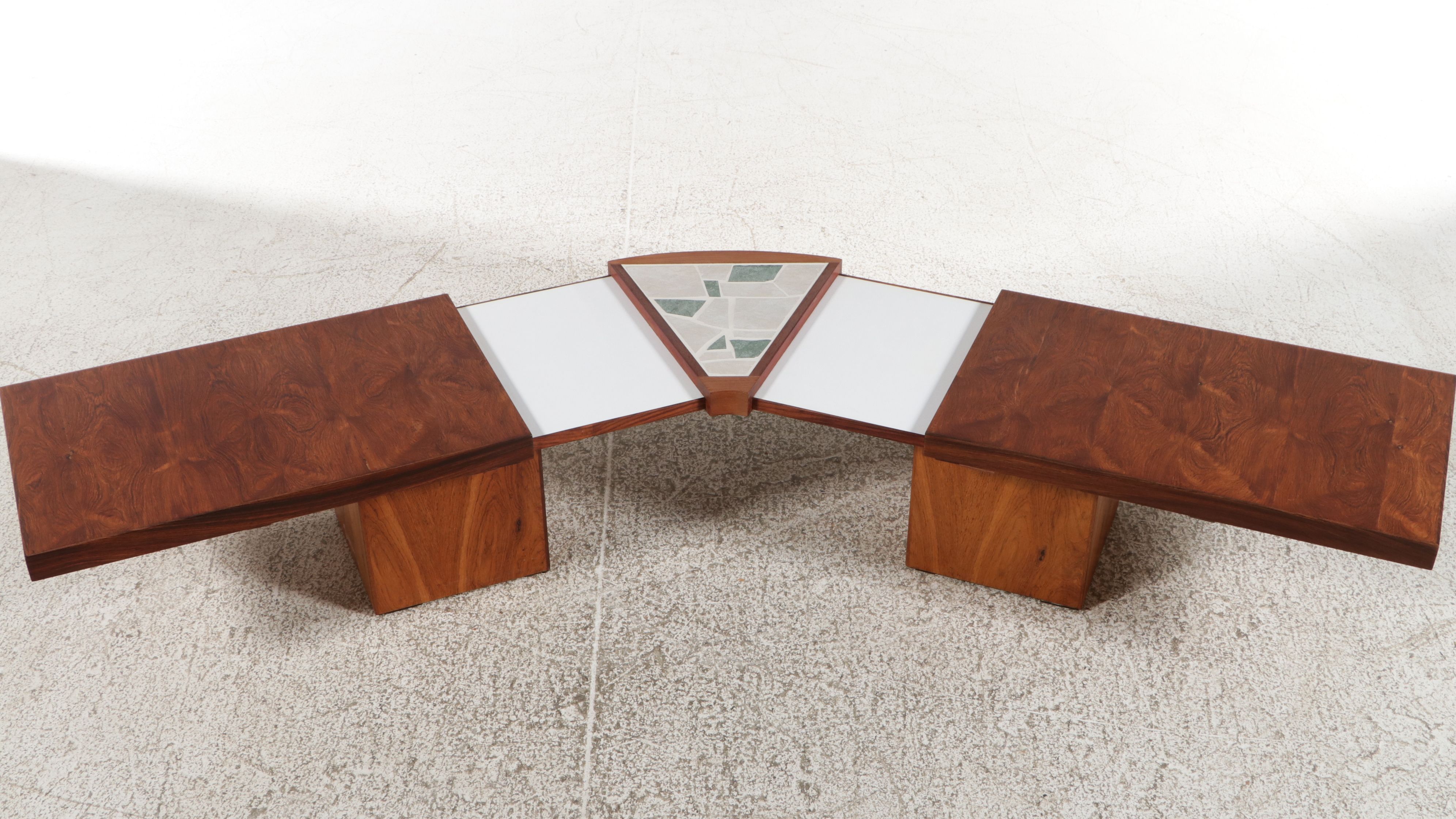 Mid Century Modern Expanding Rosewood and Mosaic Tile Boomerang Coffee Table