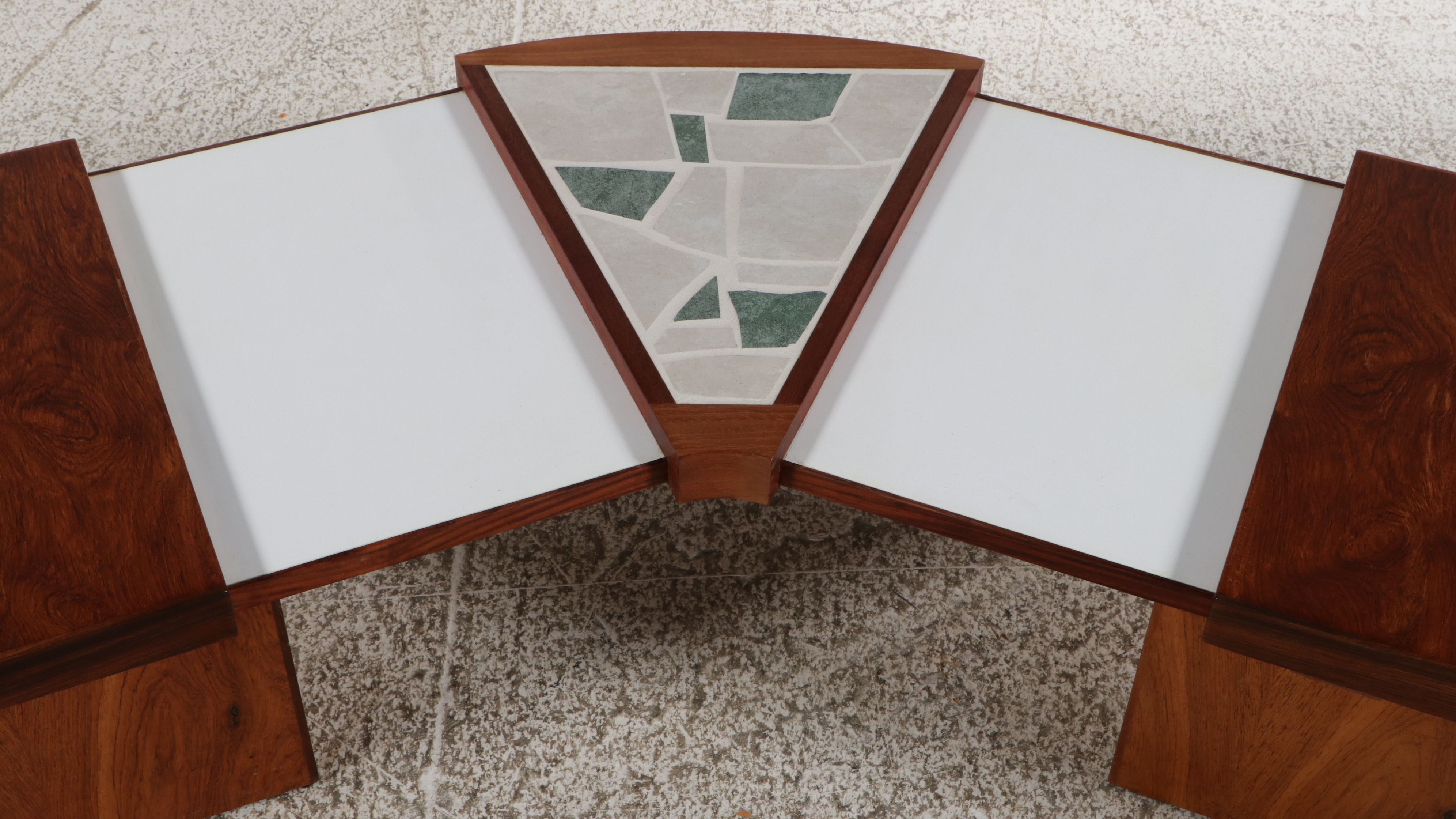 Mid Century Modern Expanding Rosewood and Mosaic Tile Boomerang Coffee Table