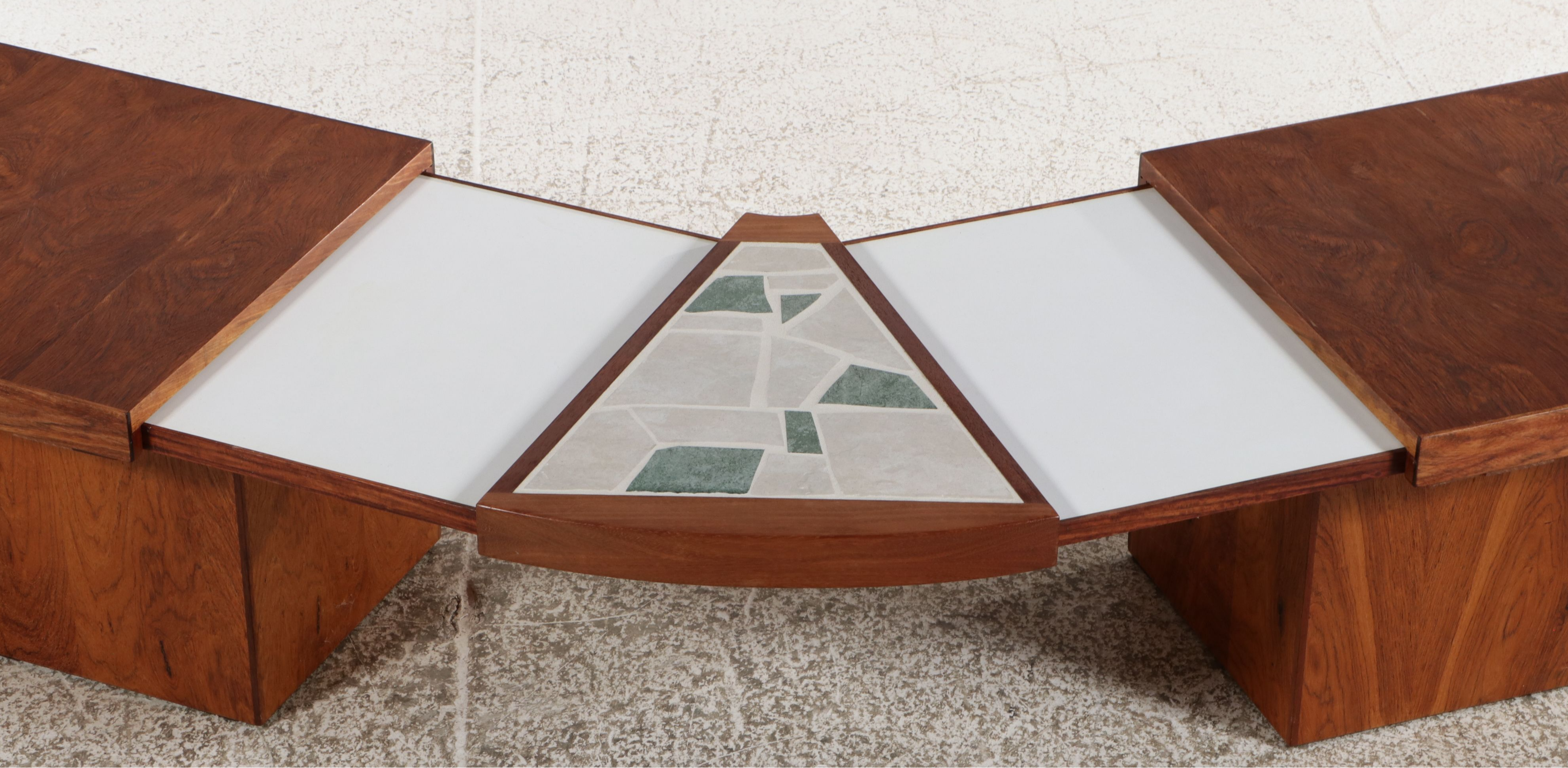 Mid Century Modern Expanding Rosewood and Mosaic Tile Boomerang Coffee Table