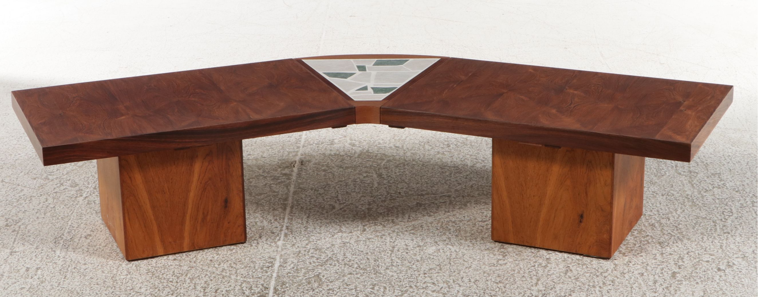 Mid Century Modern Expanding Rosewood and Mosaic Tile Boomerang Coffee Table