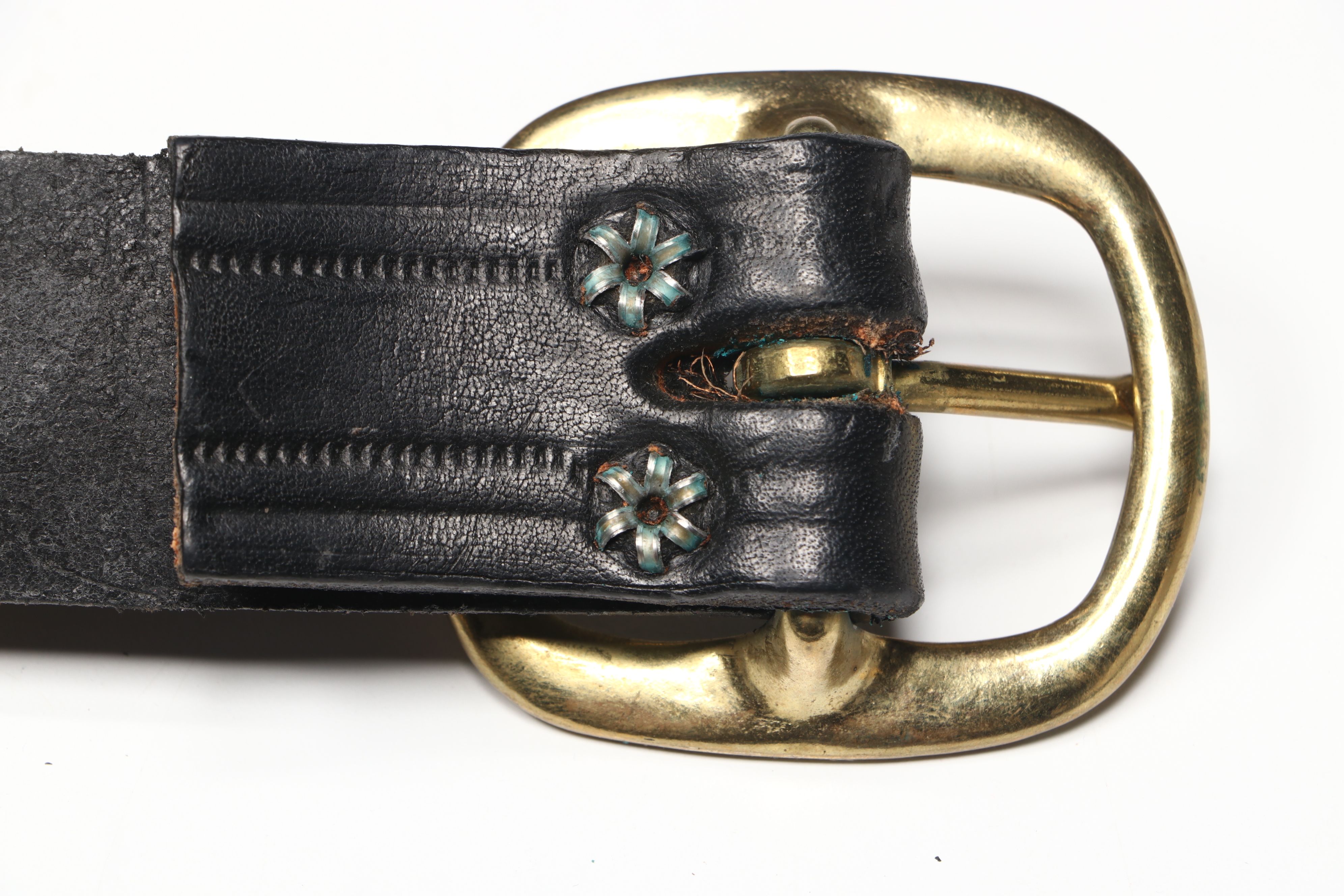 Brass Horse Sleigh Bells on Black Leather Tack Strap