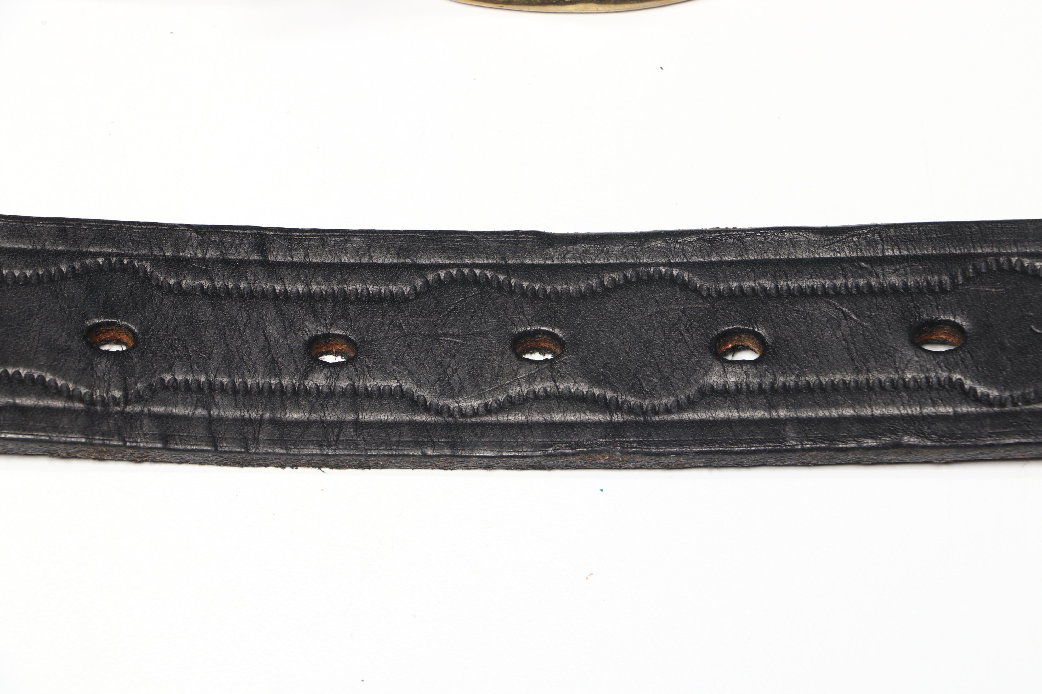 Brass Horse Sleigh Bells on Black Leather Tack Strap