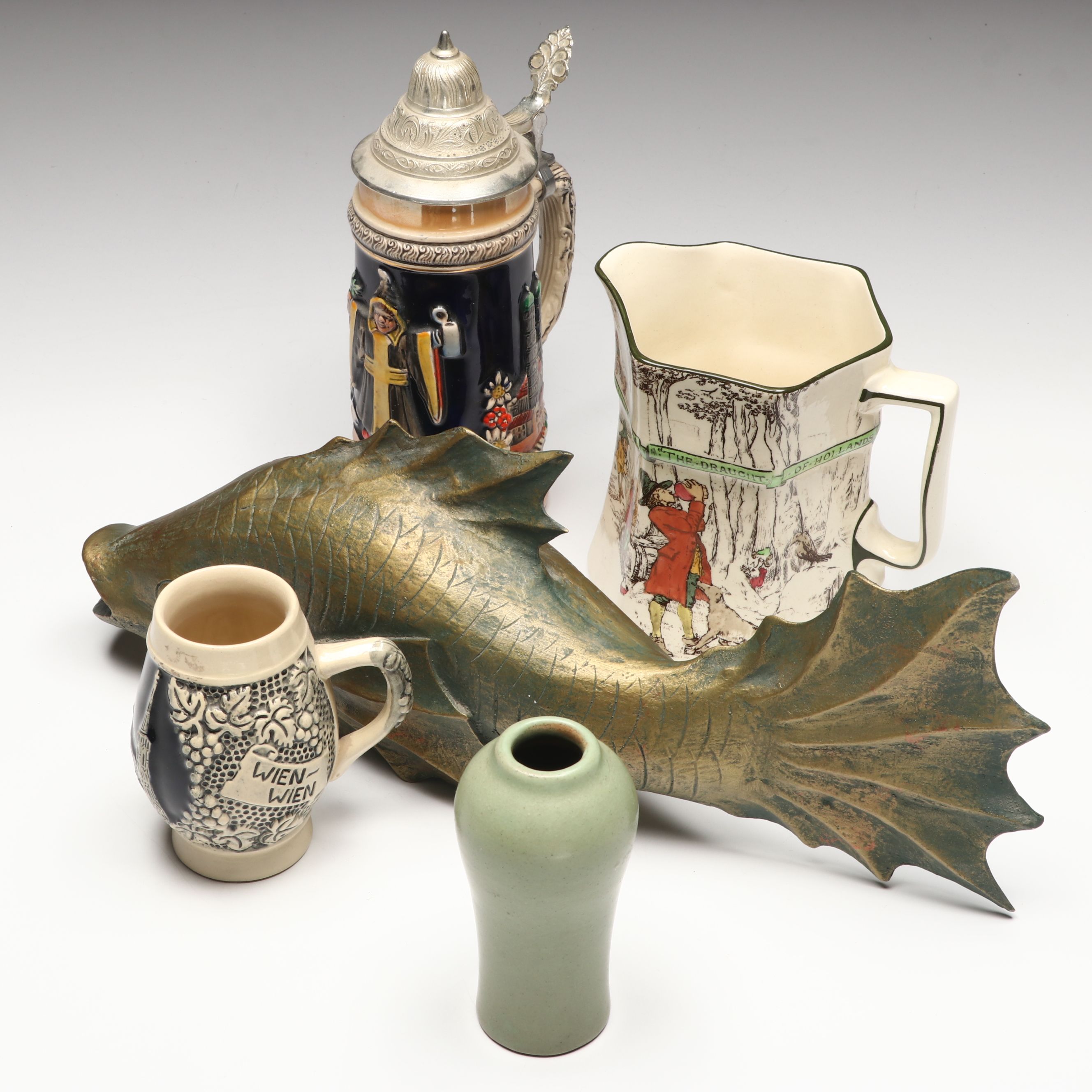 German Ceramic Beer Stein, Royal Doulton Pitcher, and More Tableware