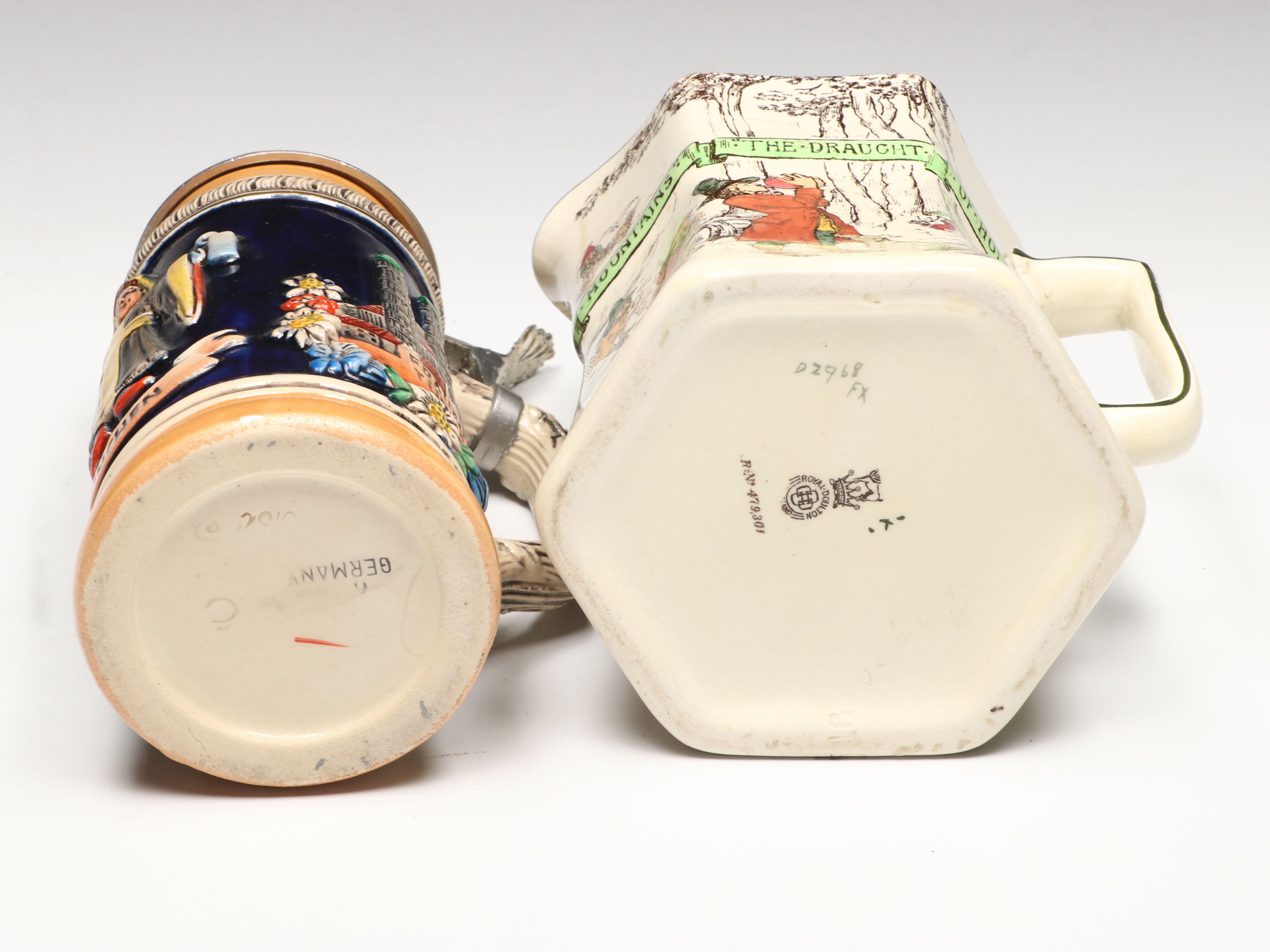 German Ceramic Beer Stein, Royal Doulton Pitcher, and More Tableware