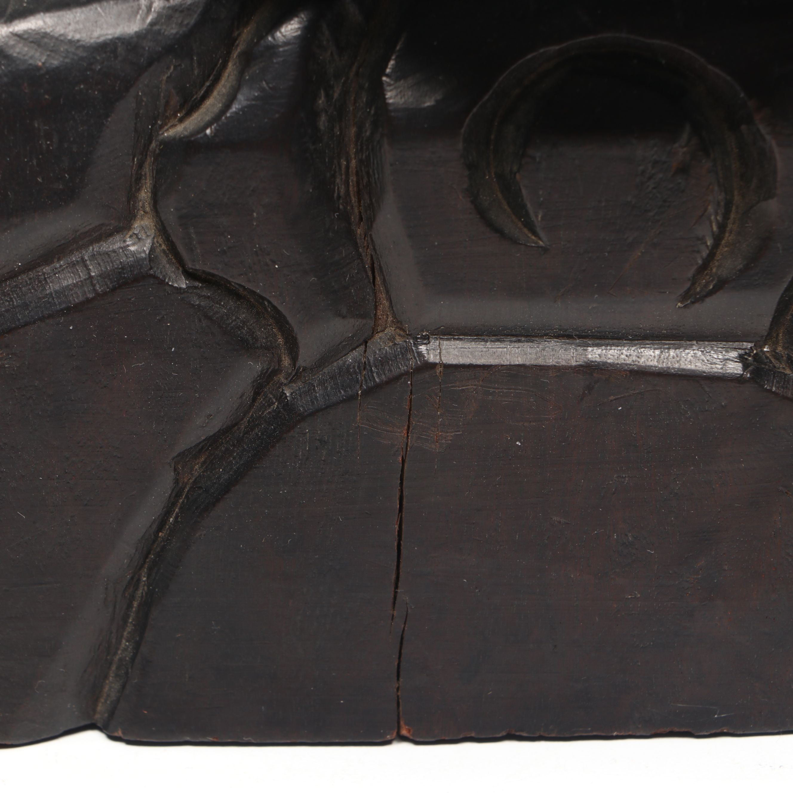 Chinese Embossed Dragon Brass Temple Bell on Carved Wood Stand