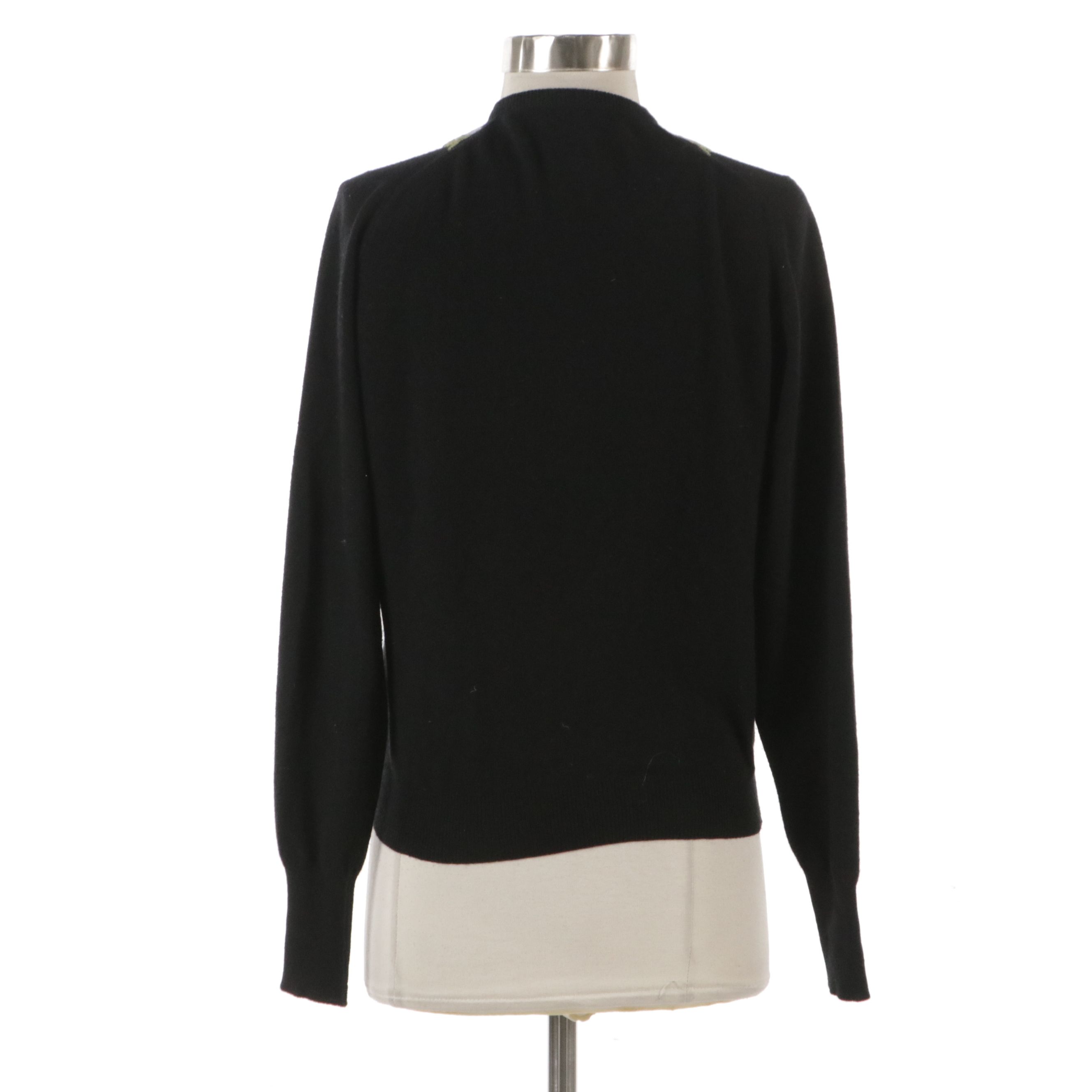 Scottish Cashmere Cardigan Sweater with Floral Embroidery