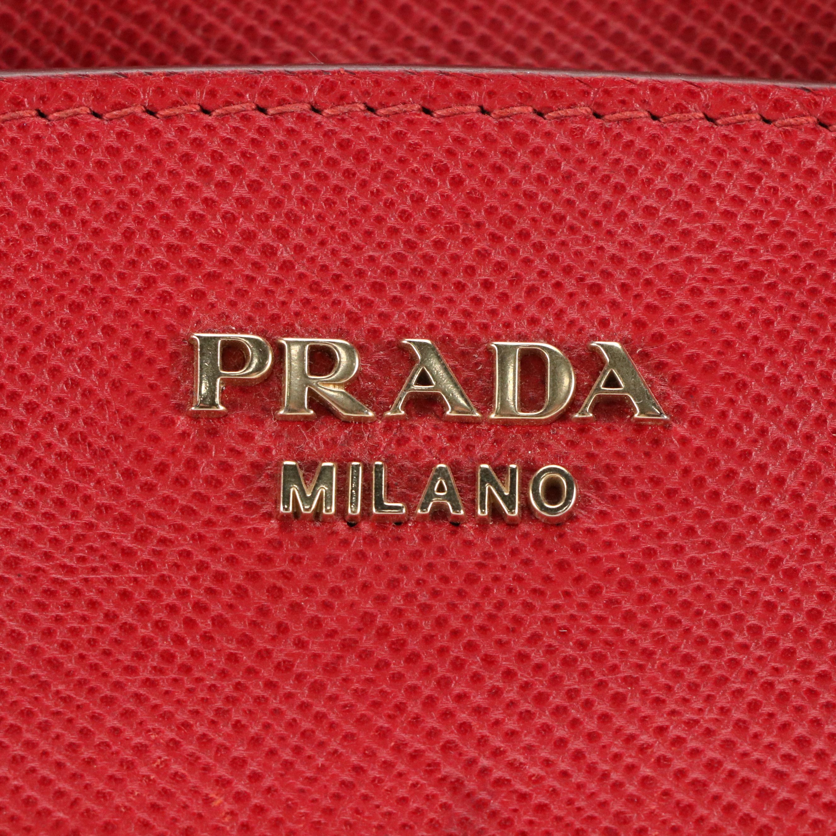 Prada Canapa Tote in Neutral Canvas and Red Saffiano Leather