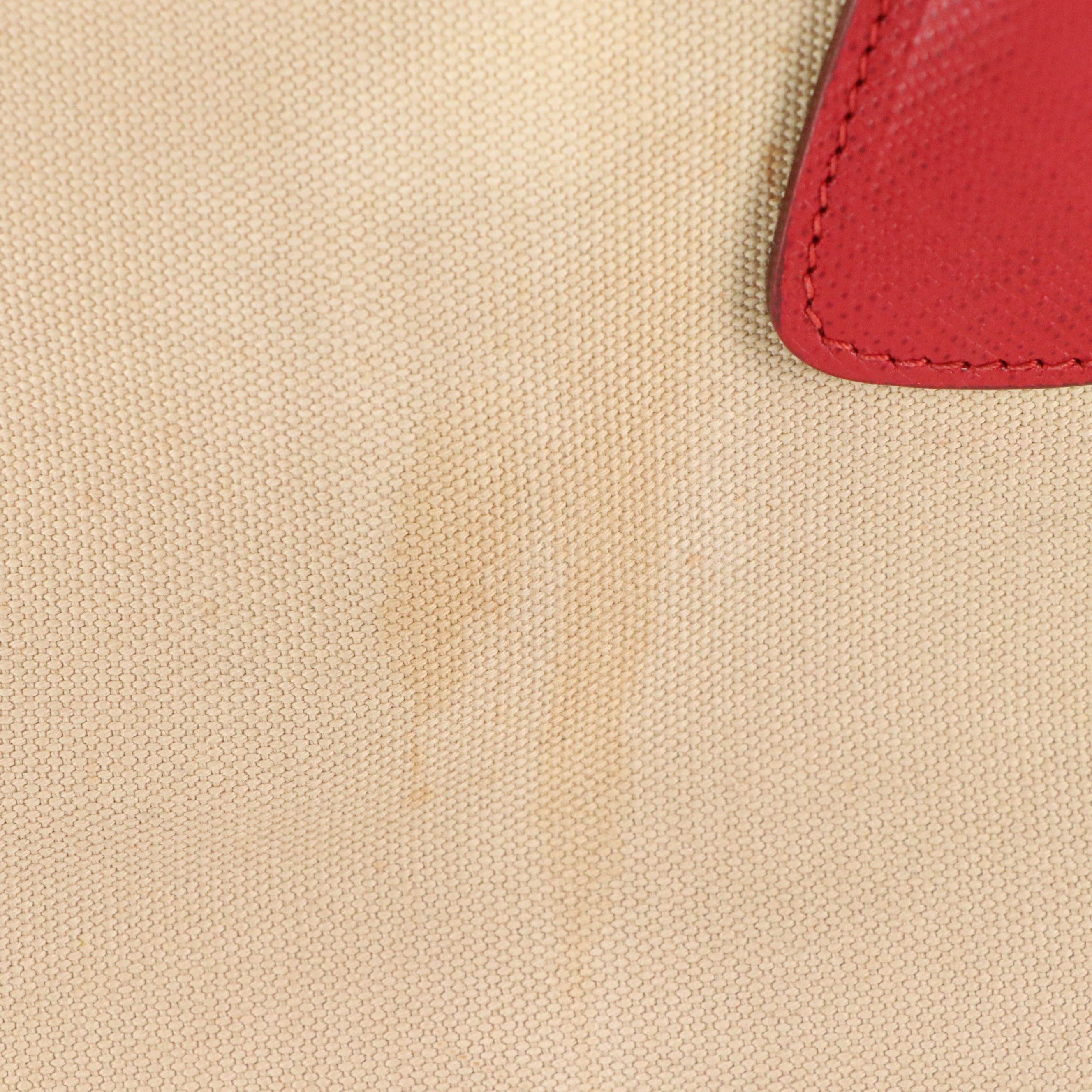 Prada Canapa Tote in Neutral Canvas and Red Saffiano Leather