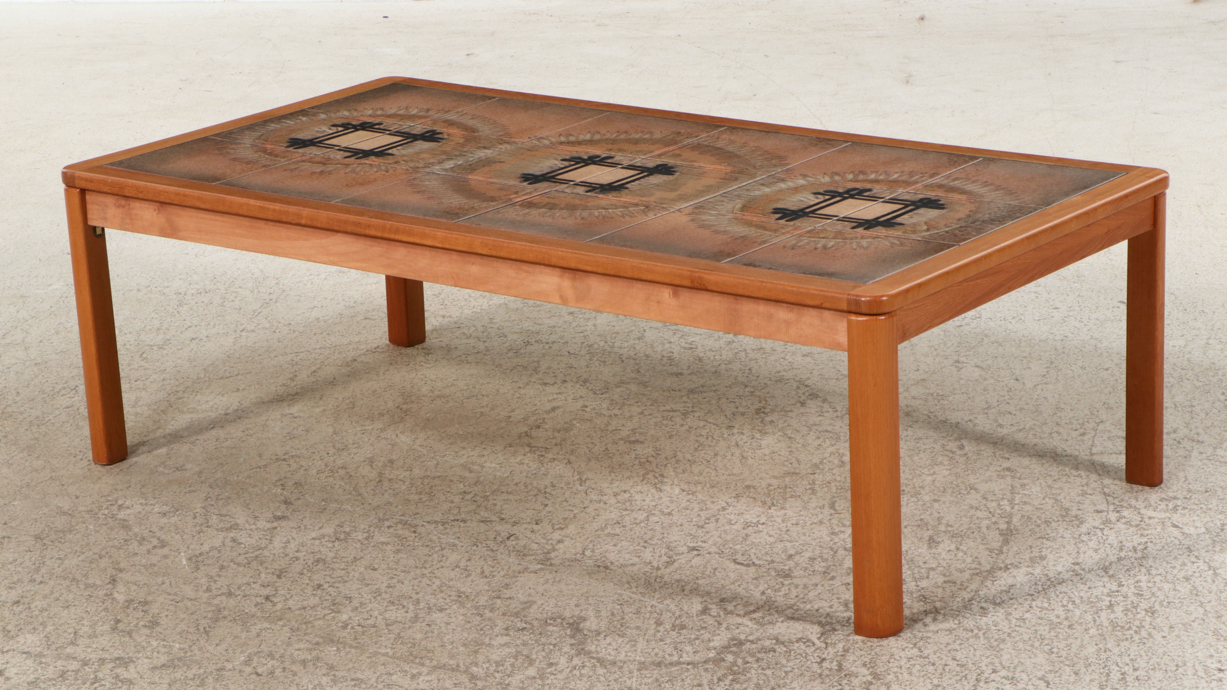 Uldum Danish Modern Tile Top Coffee and Hasley Stone Top Side Tables