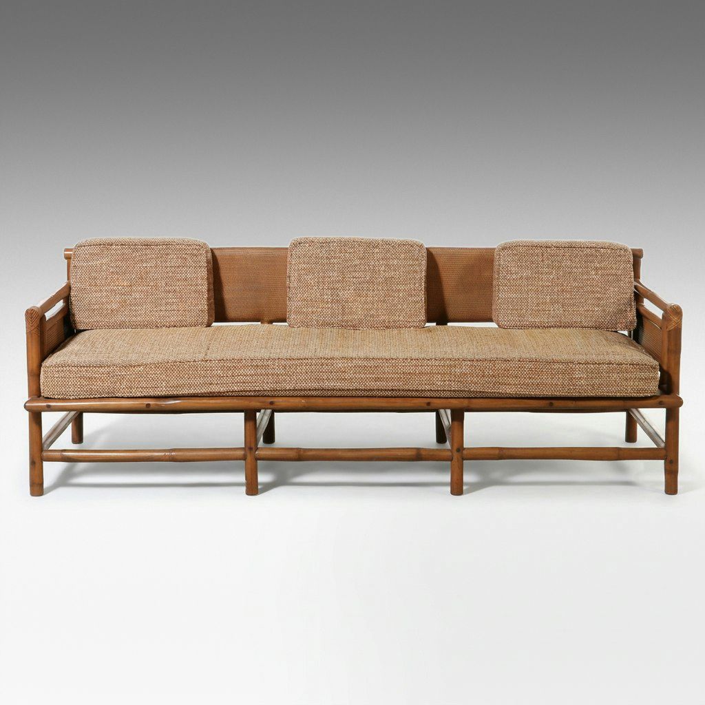 Vintage Whitecraft Rattan Sofa, Mid-20th Century