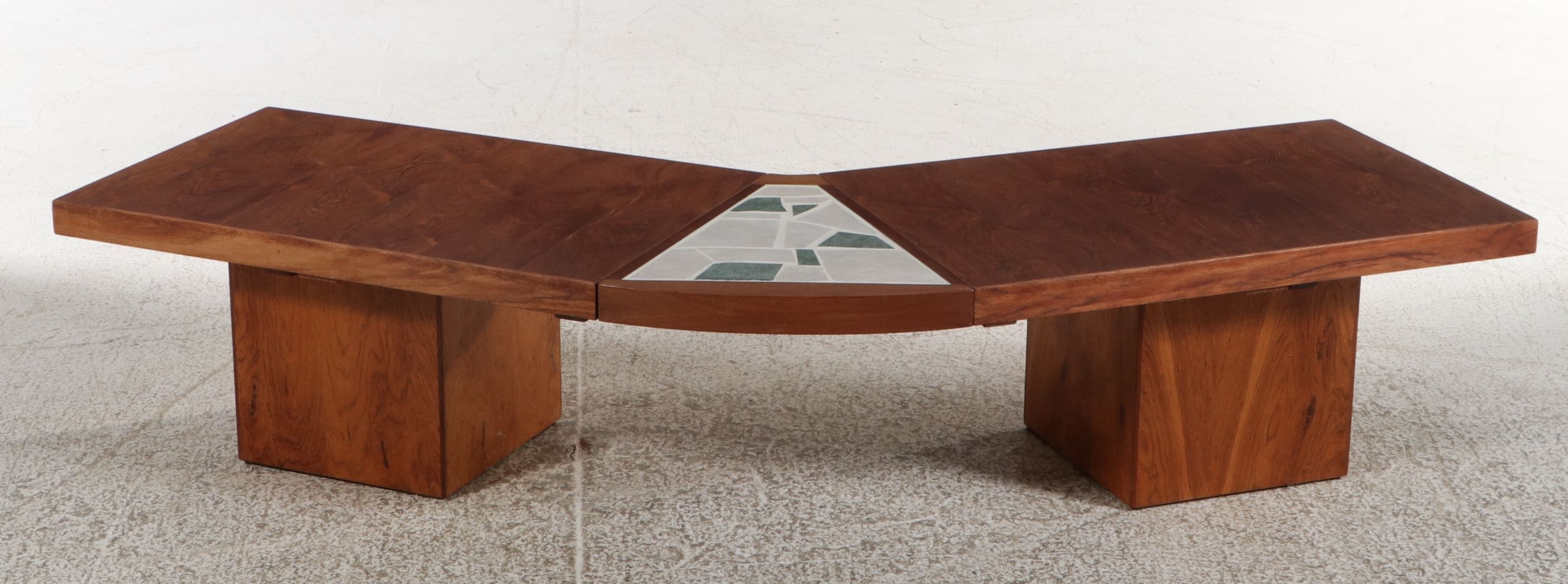 Mid Century Modern Expanding Rosewood and Mosaic Tile Boomerang Coffee Table