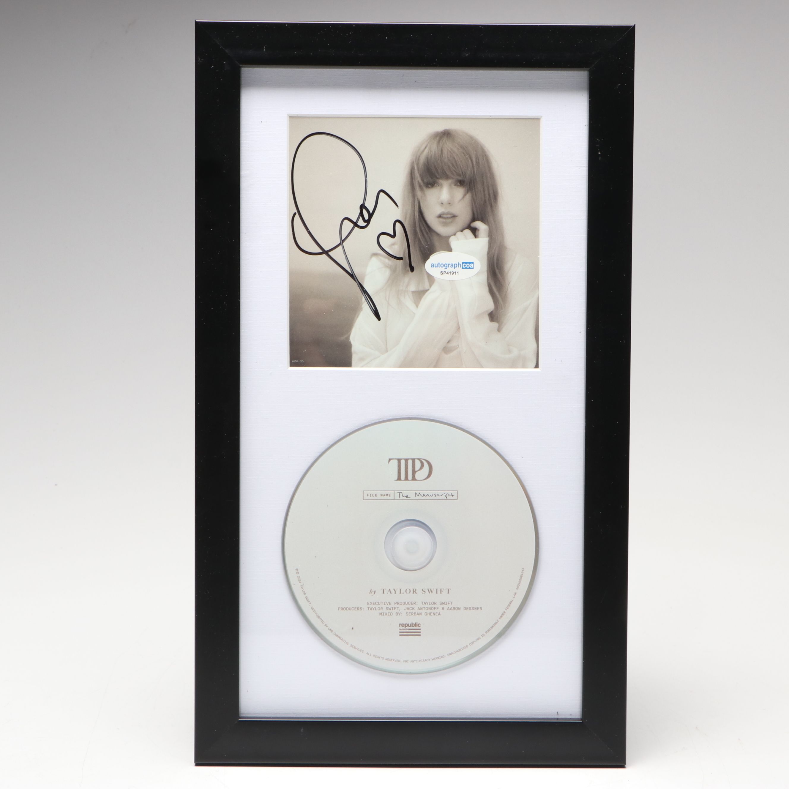 Taylor Swift Signed "The Tortured Poets Department" CD Card in Frame