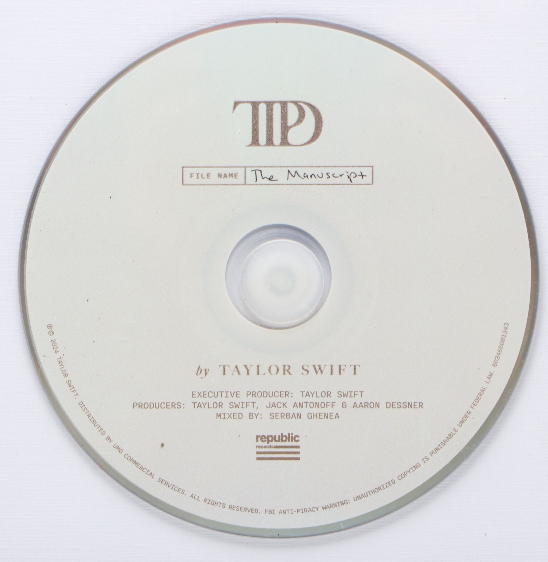 Taylor Swift Signed "The Tortured Poets Department" CD Card in Frame