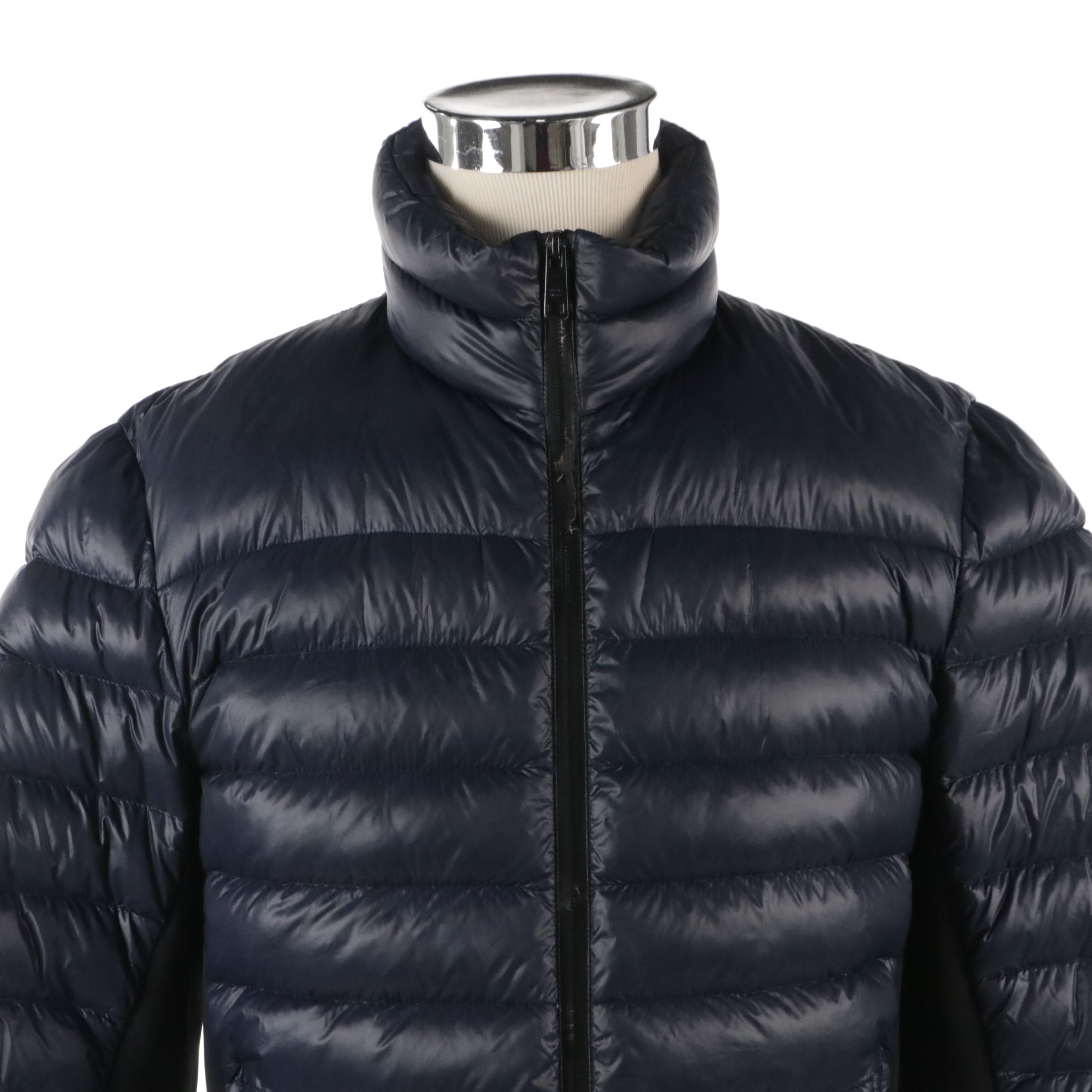 Men's Prada Sport Quilted Puffer Jacket in Navy Blue Nylon and Neoprene Panels