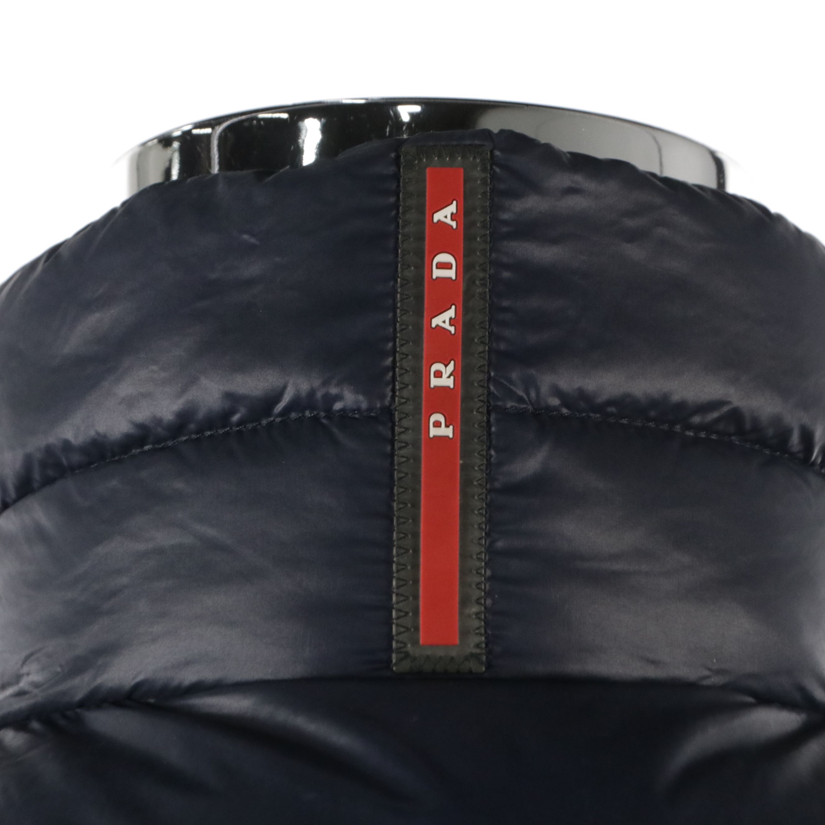 Men's Prada Sport Quilted Puffer Jacket in Navy Blue Nylon and Neoprene Panels