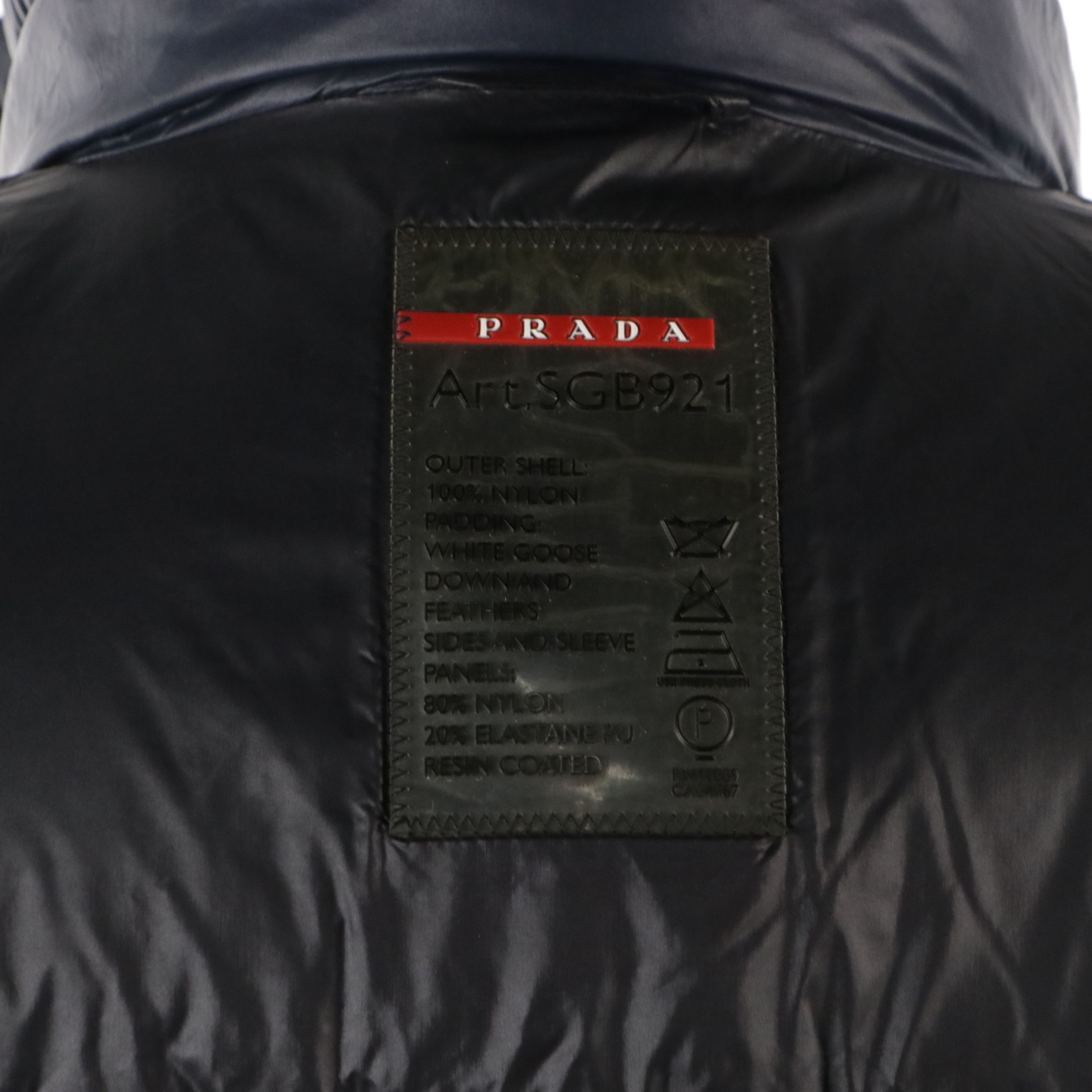 Men's Prada Sport Quilted Puffer Jacket in Navy Blue Nylon and Neoprene Panels