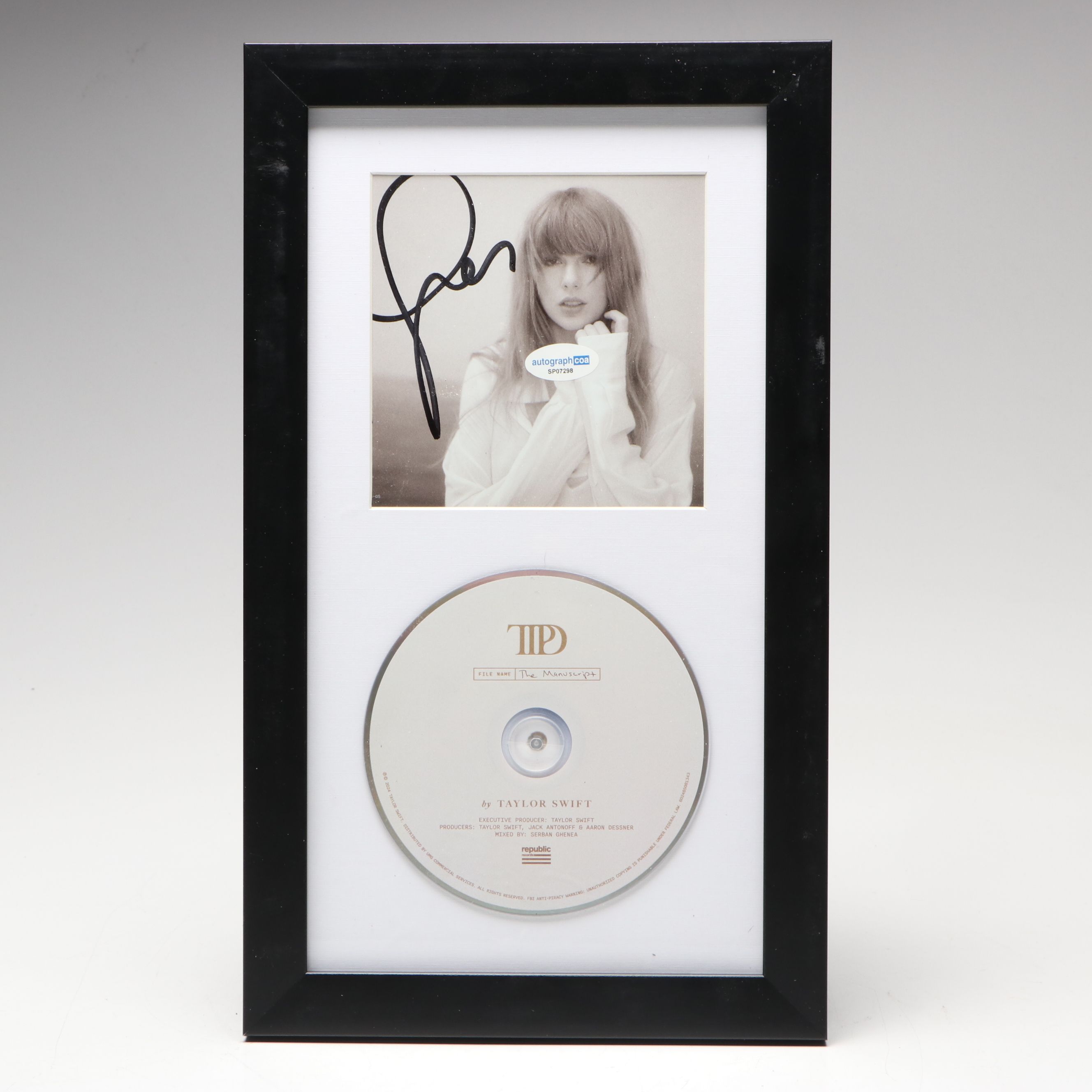 Taylor Swift Signed "The Tortured Poets Department" CD Card in Frame
