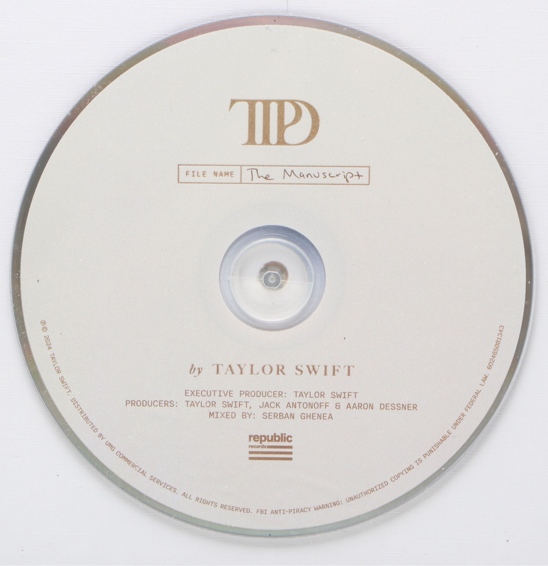 Taylor Swift Signed "The Tortured Poets Department" CD Card in Frame