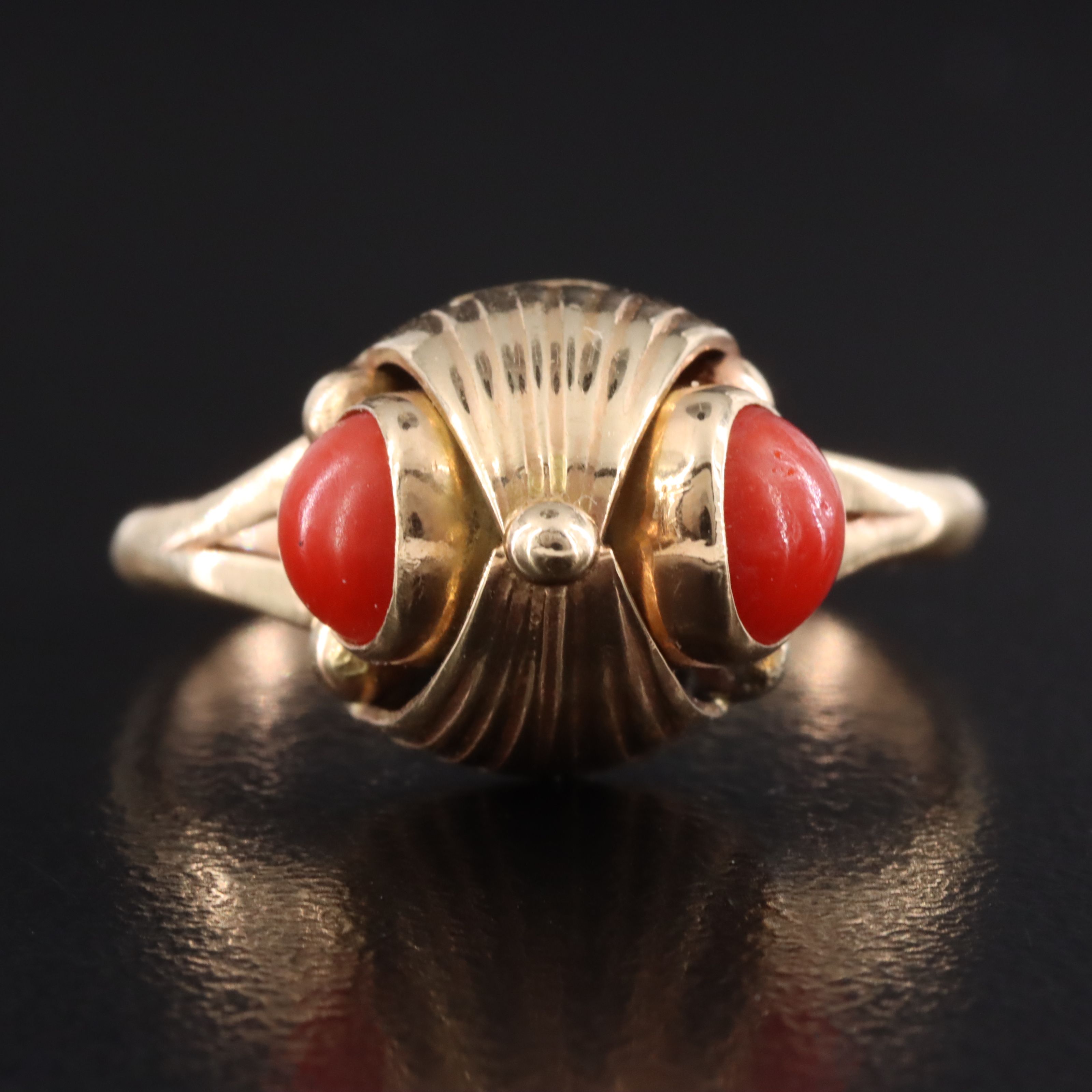 Retro 14K Coral Ring