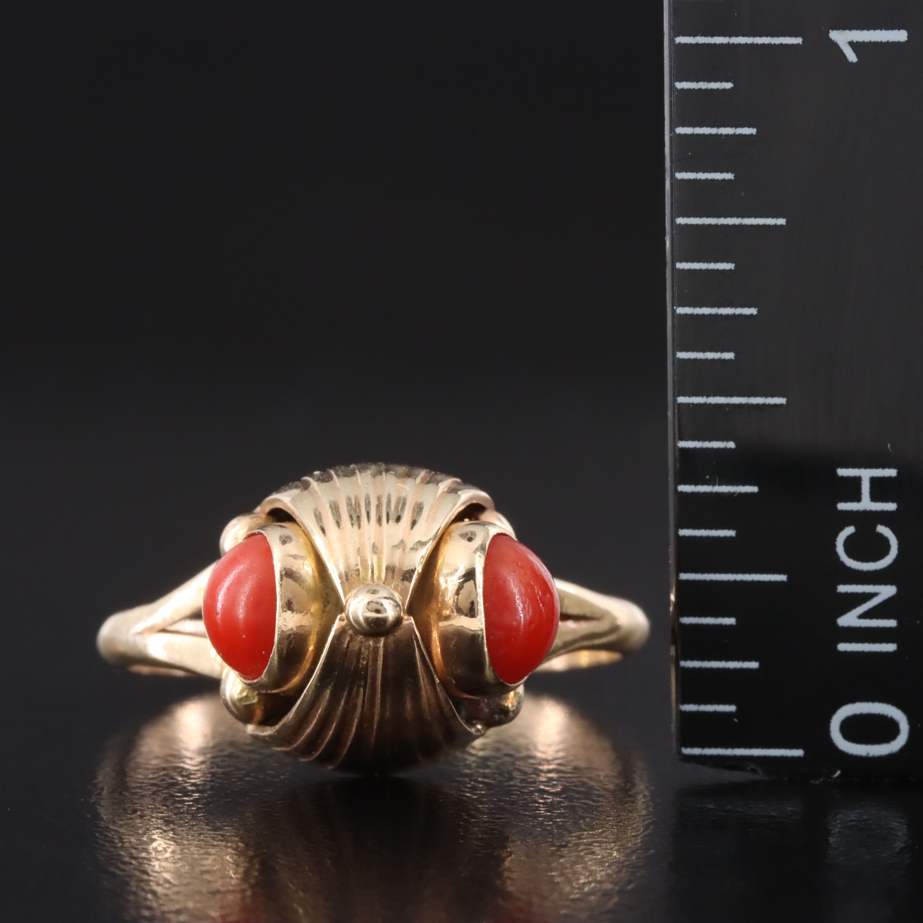 Retro 14K Coral Ring
