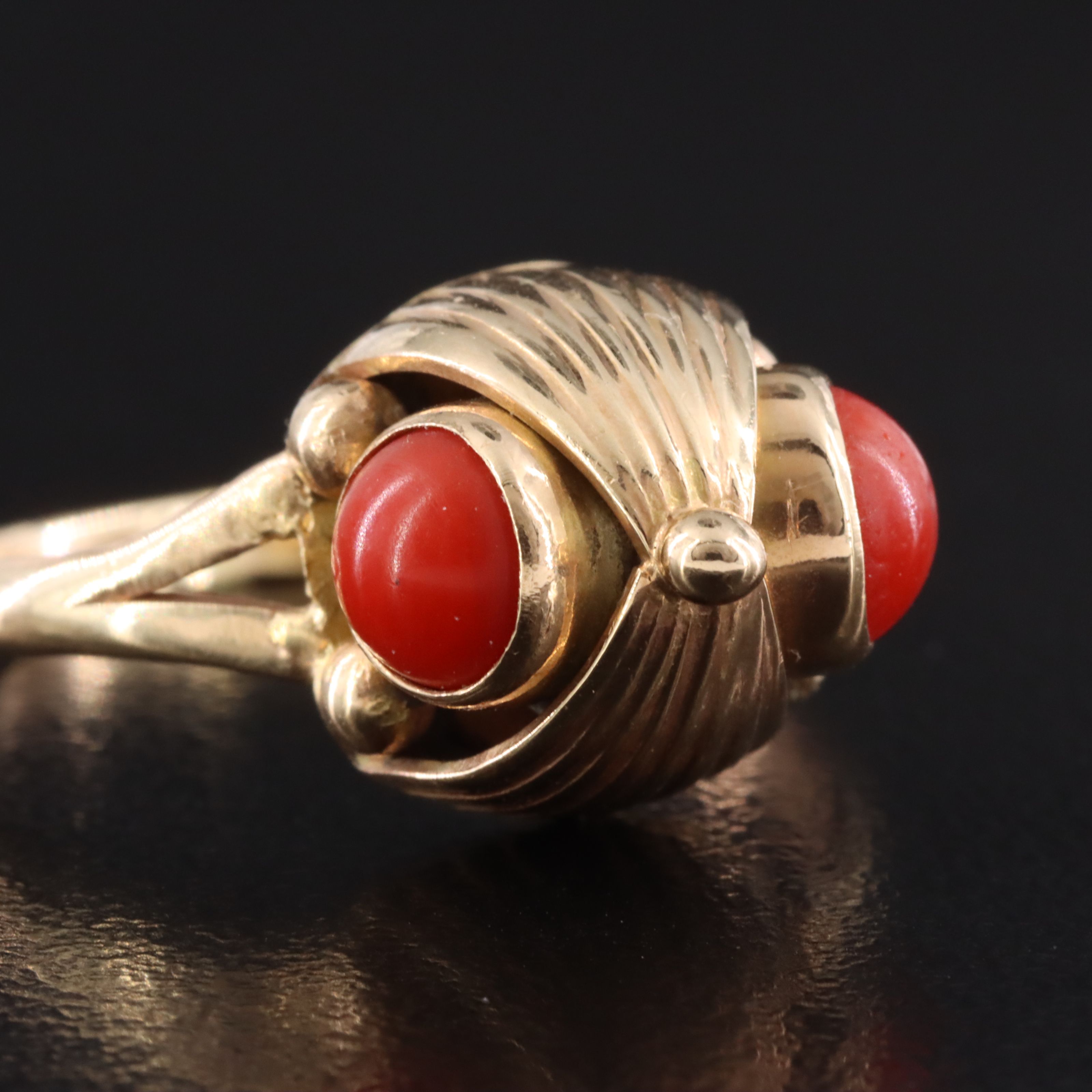 Retro 14K Coral Ring