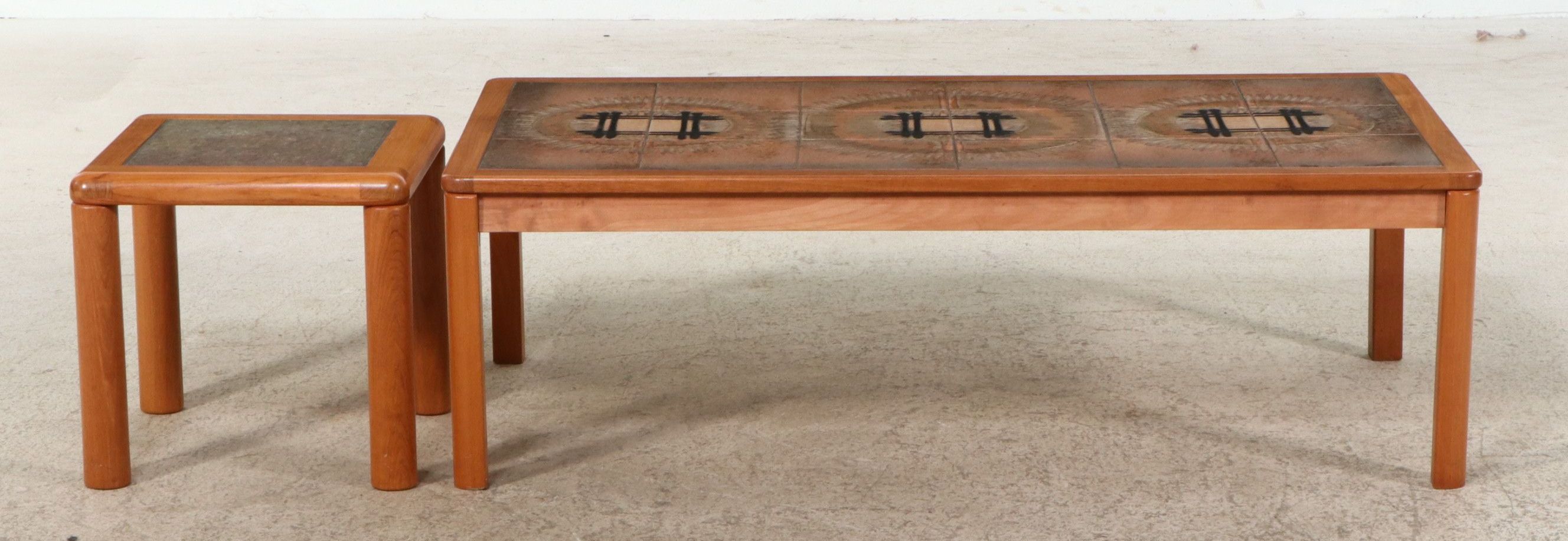 Uldum Danish Modern Tile Top Coffee and Hasley Stone Top Side Tables