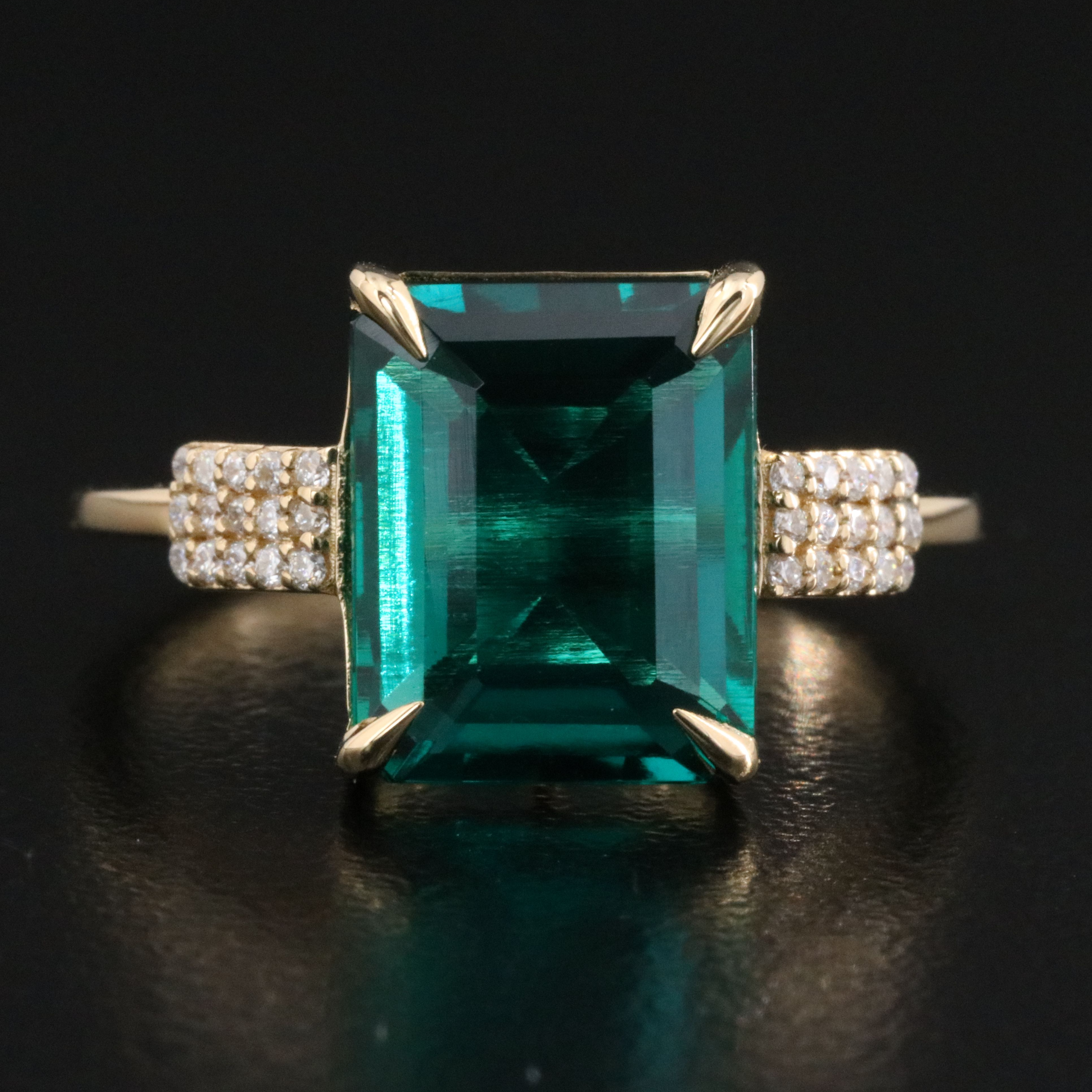 14K 2.86 CT Lab Grown Emerald and Moissanite Ring