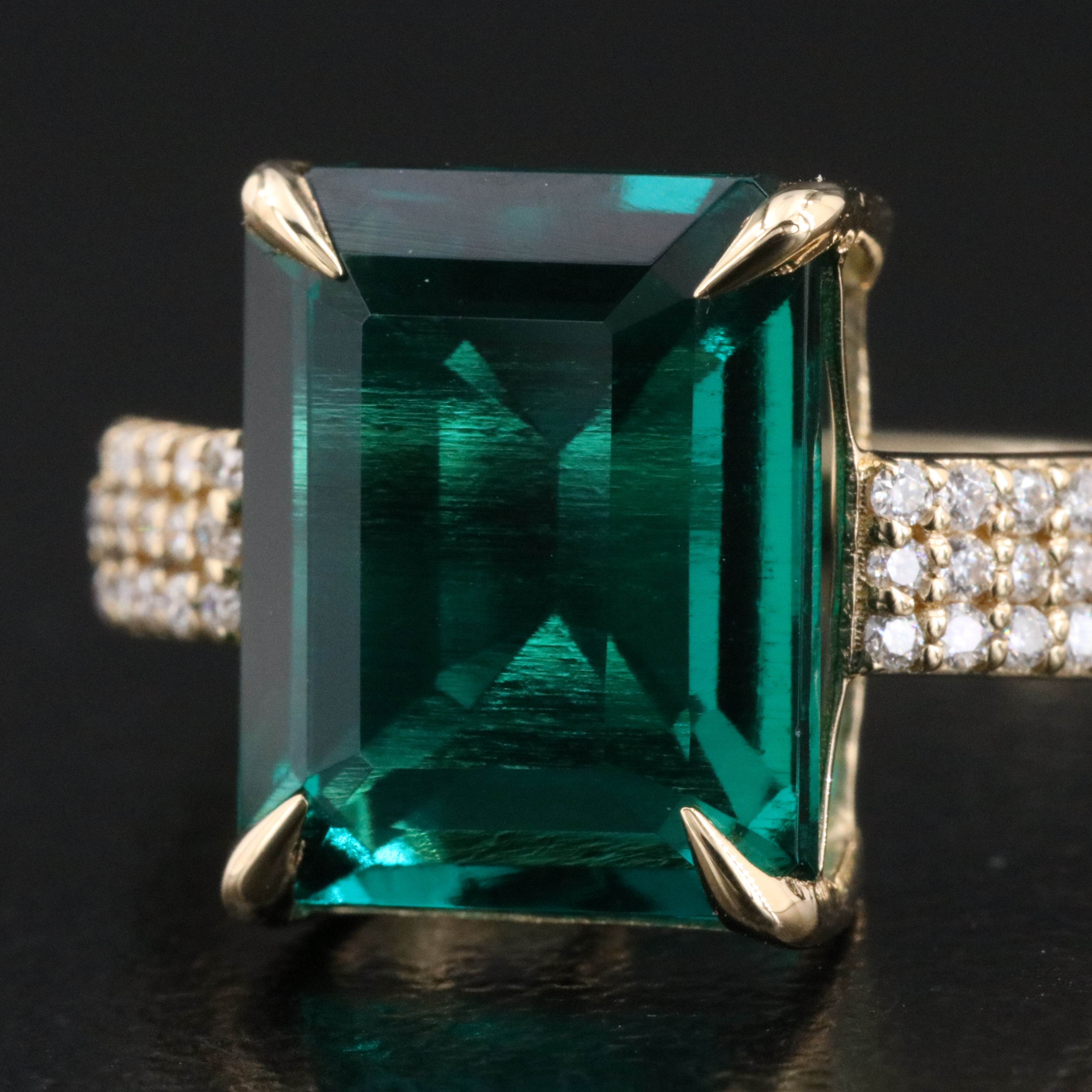 14K 2.86 CT Lab Grown Emerald and Moissanite Ring