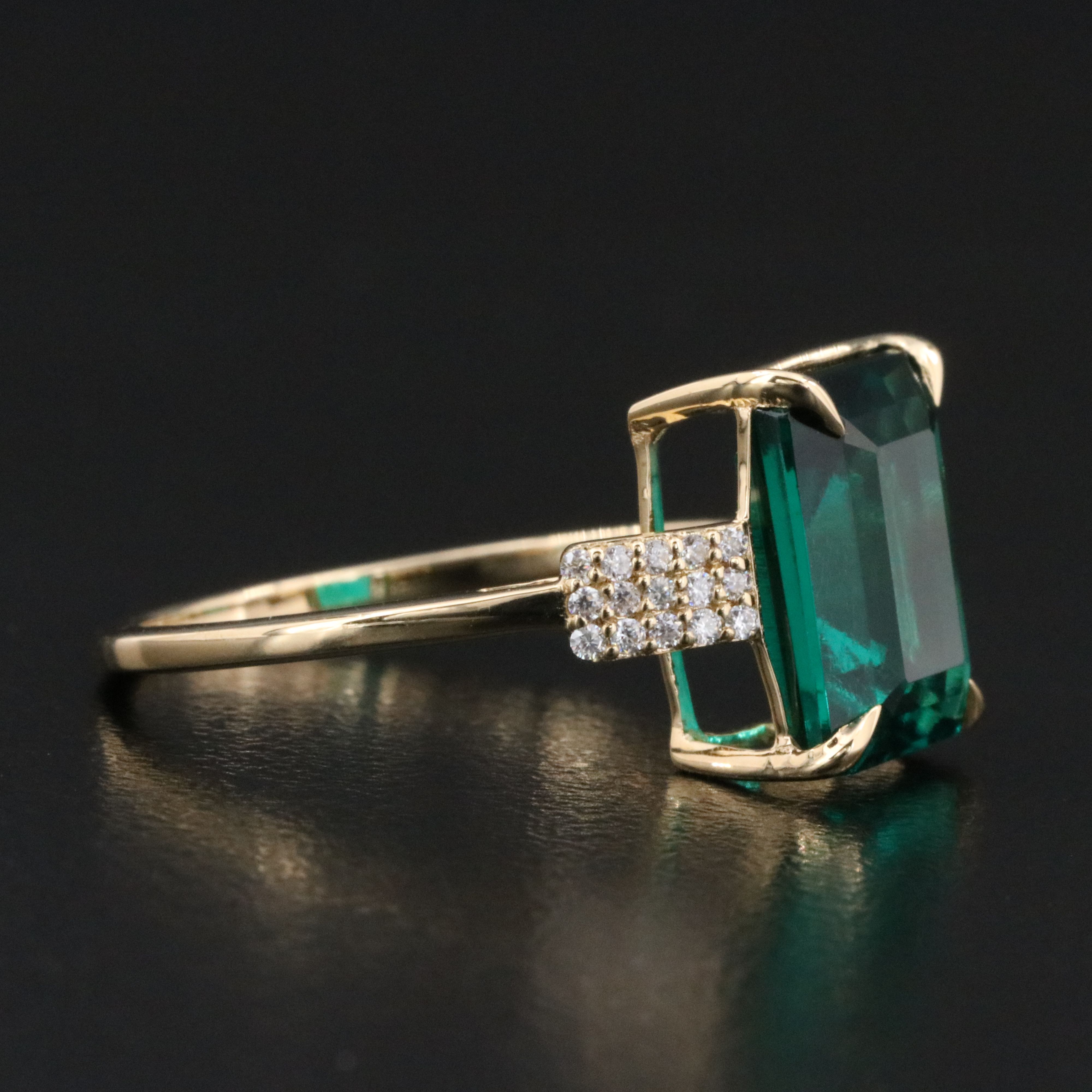 14K 2.86 CT Lab Grown Emerald and Moissanite Ring