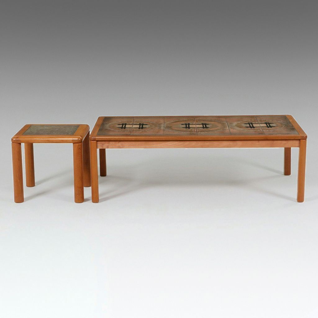 Uldum Danish Modern Tile Top Coffee and Hasley Stone Top Side Tables
