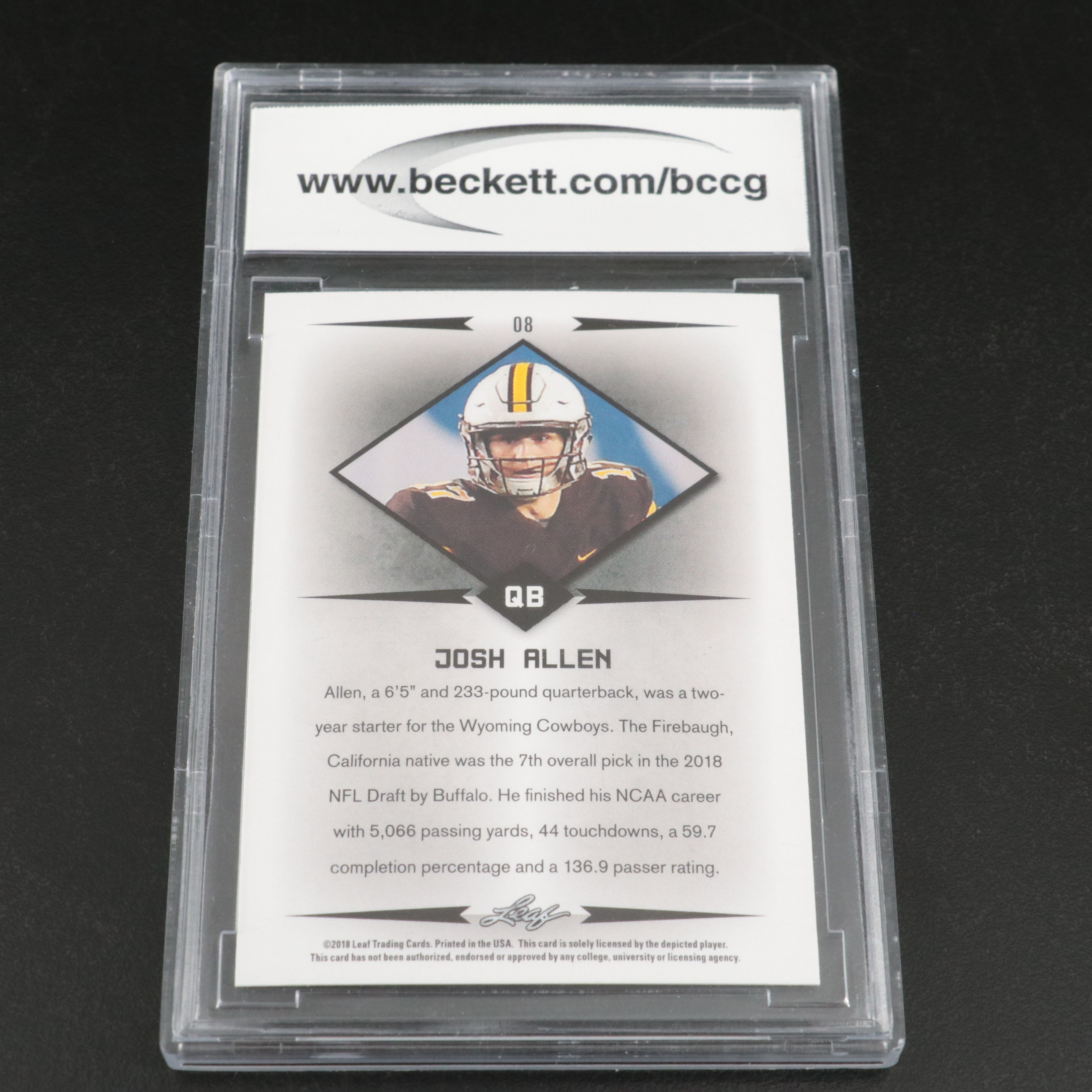 2018 Leaf Josh Allen Rookie Star Football Card Graded BCCG 10
