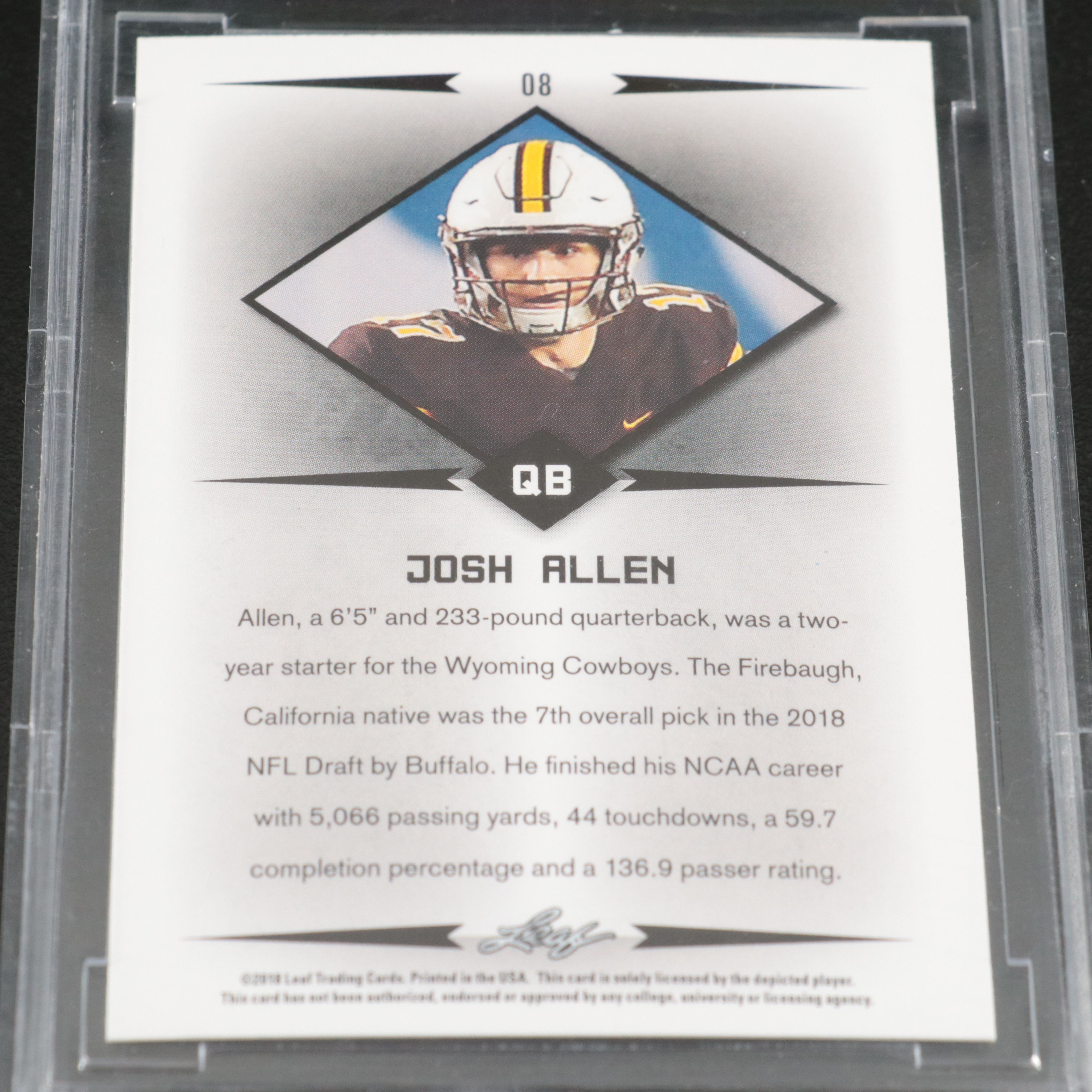 2018 Leaf Josh Allen Rookie Star Football Card Graded BCCG 10
