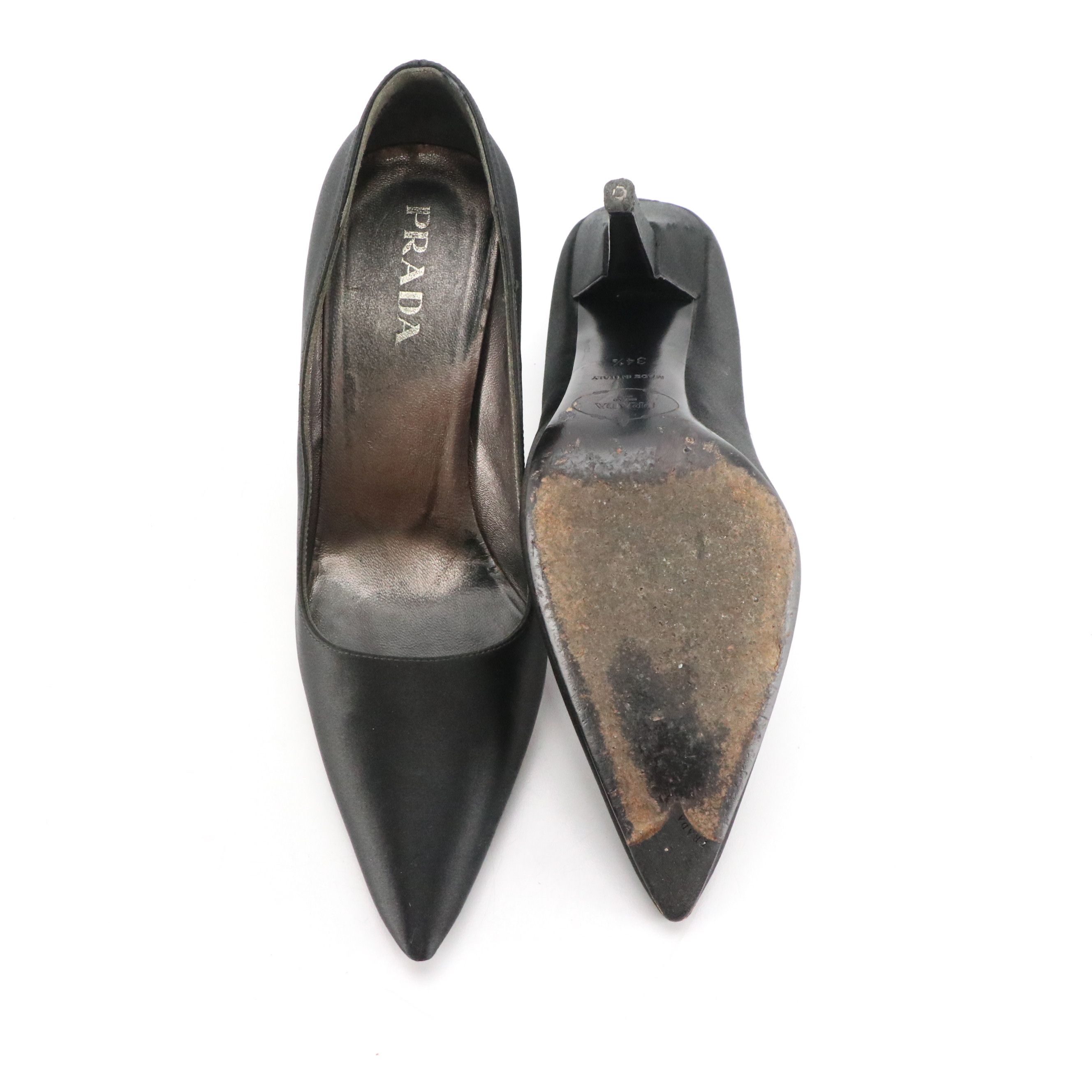 Prada Pointed-Toe Pumps in Black Silk Satin