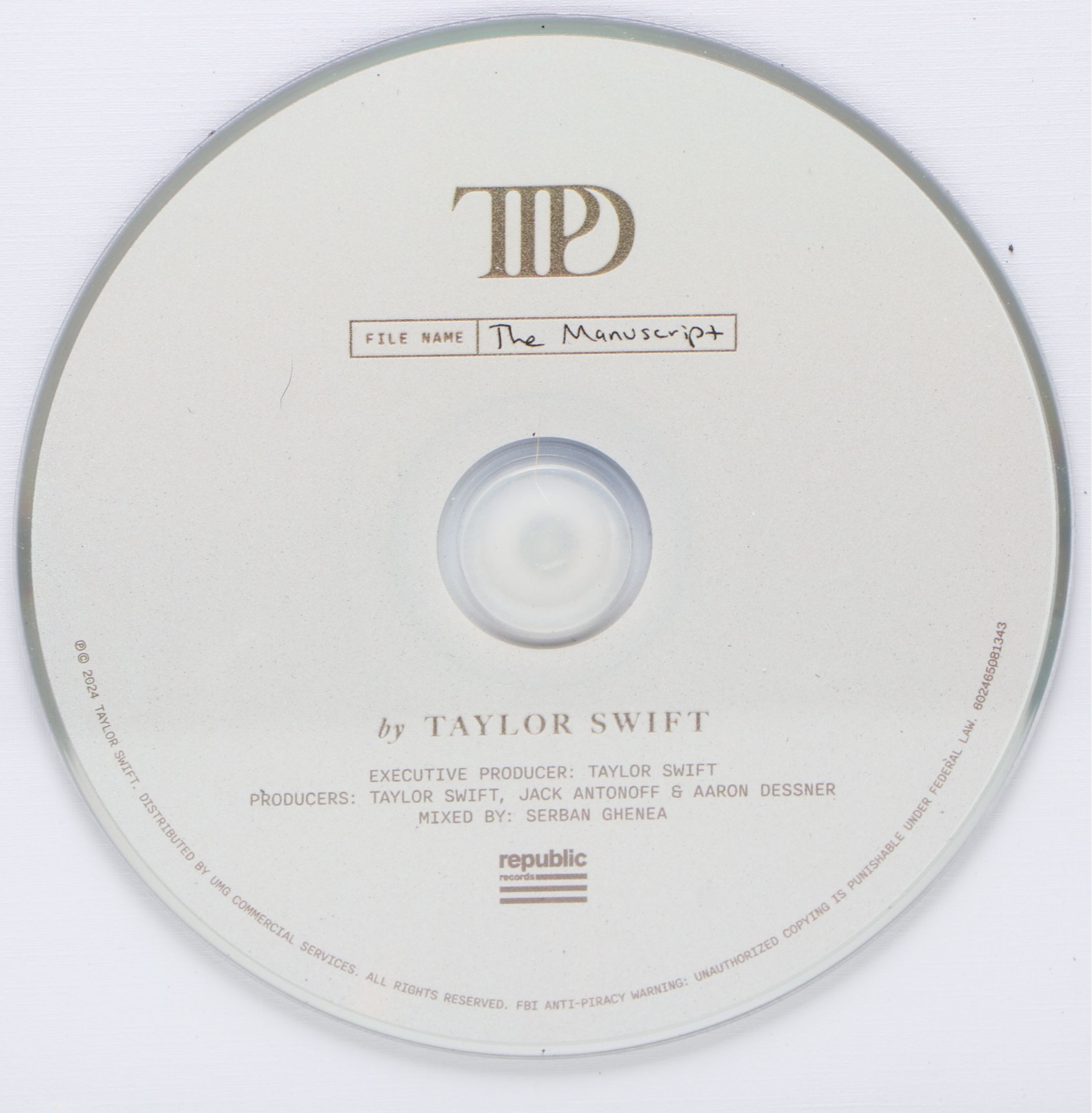 Taylor Swift Signed "The Tortured Poets Department" CD Card in Frame