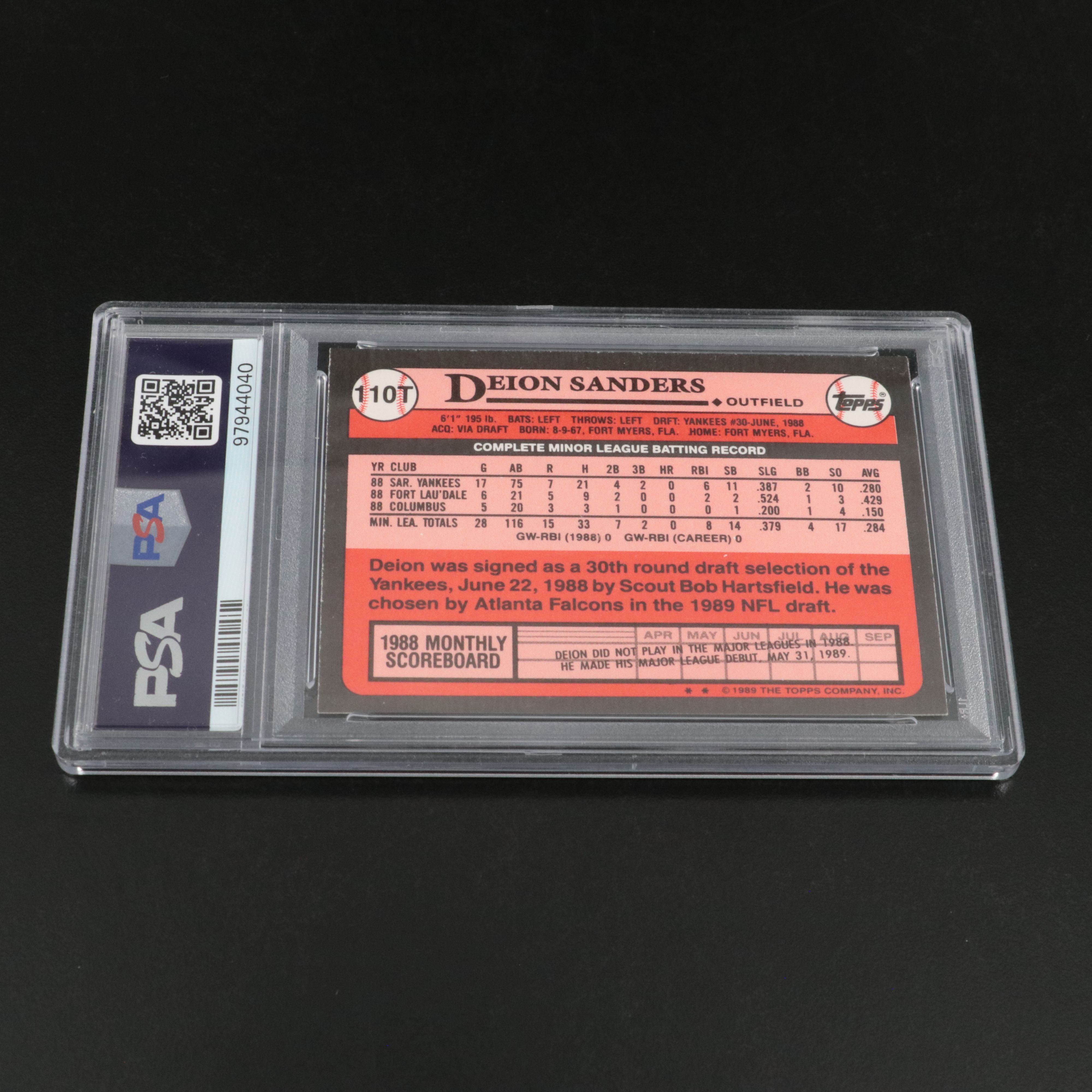 1989 Topps Traded Deion Sanders New York Yankees Rookie Card Graded PSA 10