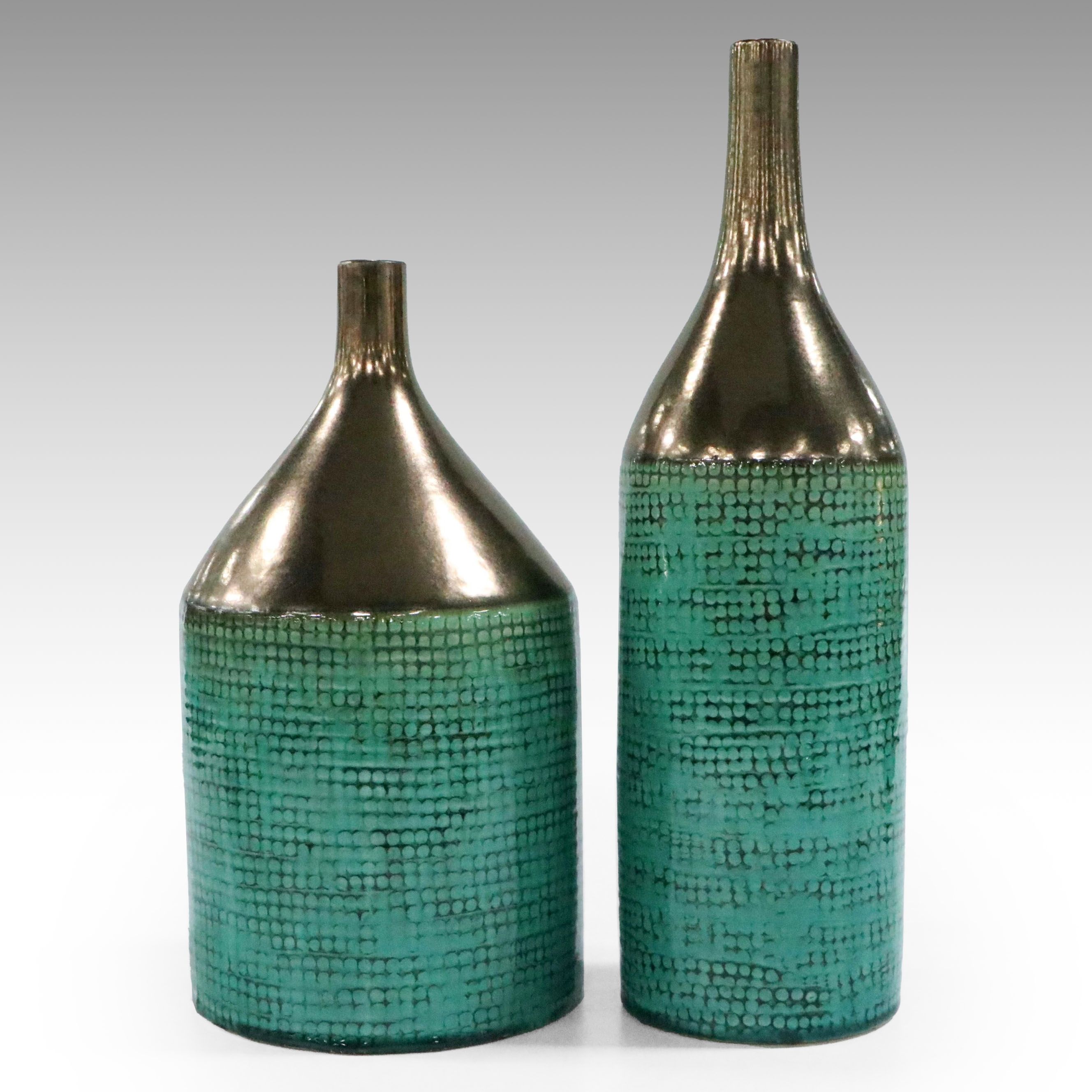 Contemporary Bottle-Shaped Metallic Glaze Ceramic Vases