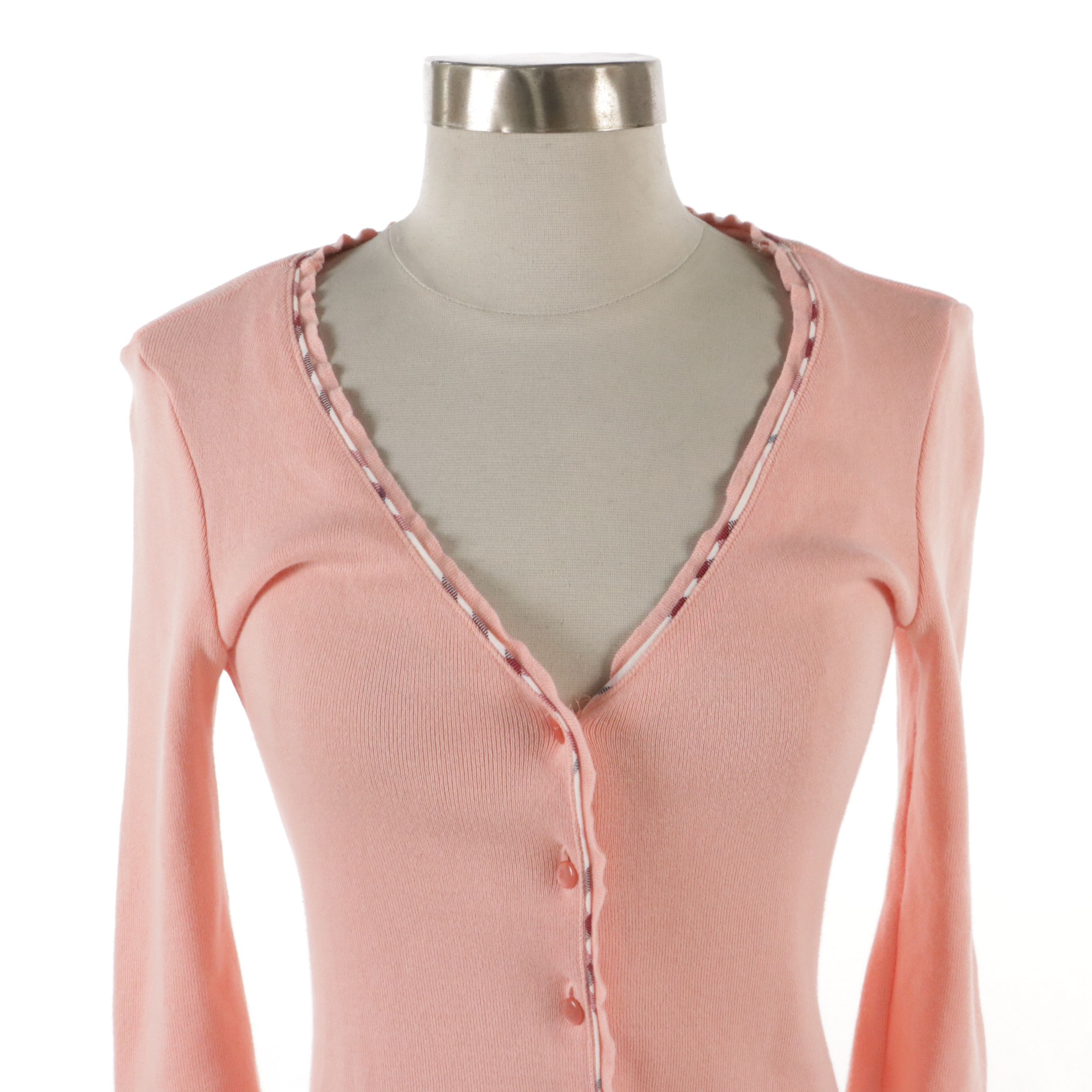 Burberry Blue Label Pink 3/4th Sleeve V-Neck Cardigan