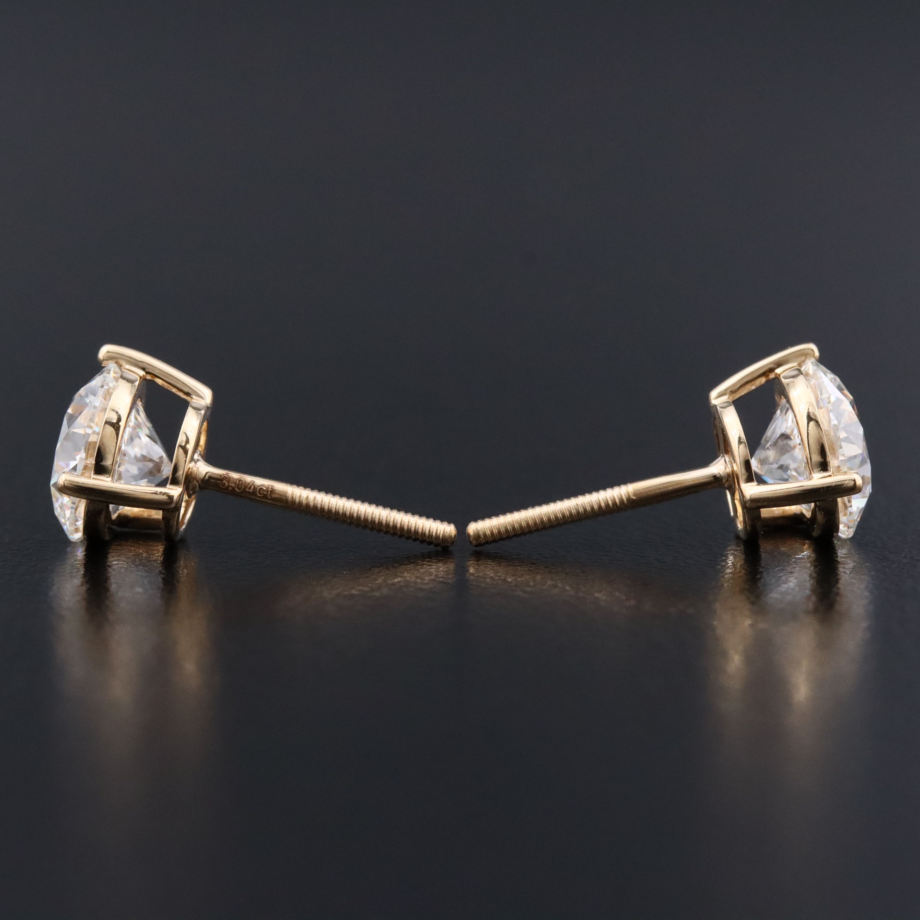 18K 3.04 CTW Lab Grown Diamond Solitaire Earrings with IGI Reports