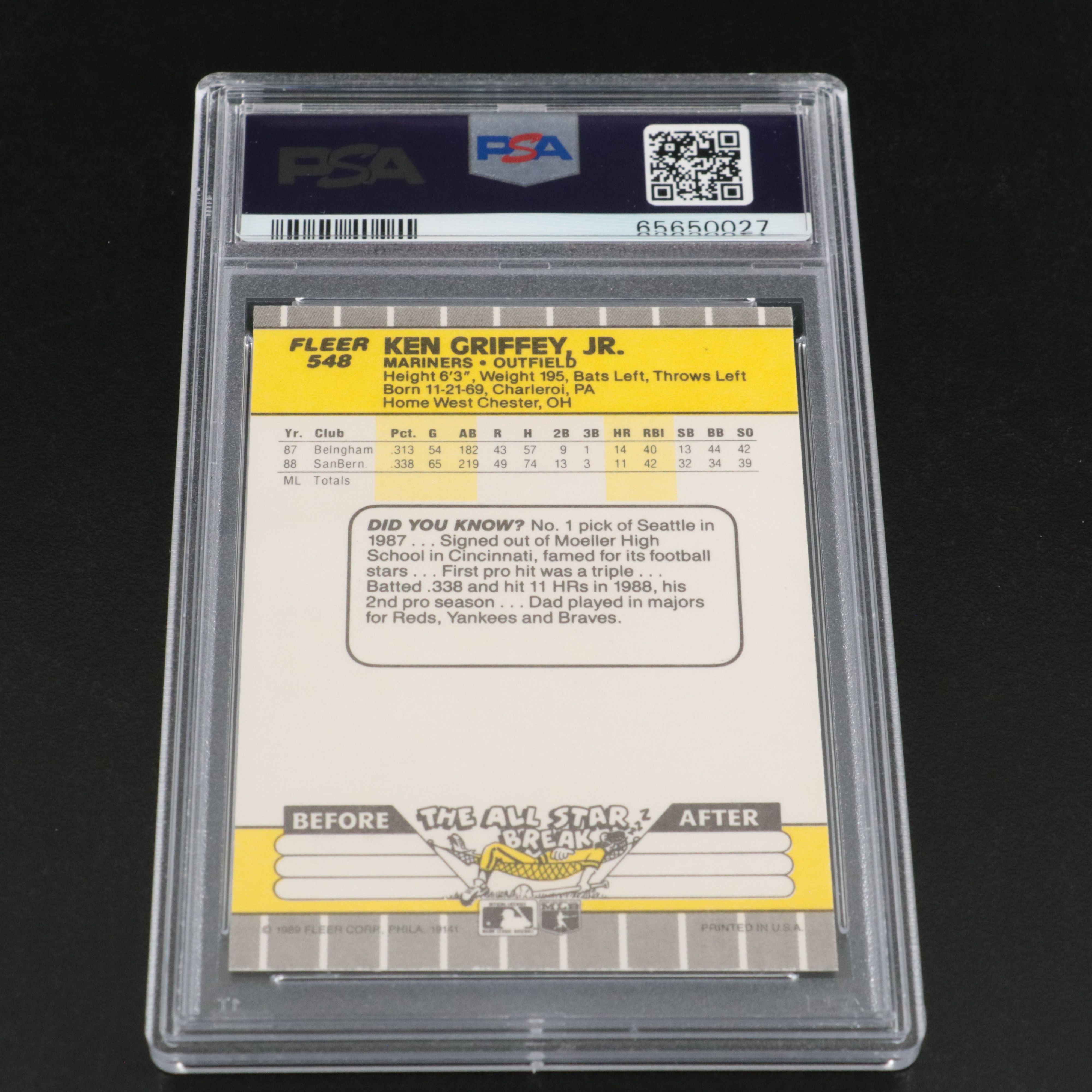 1989 Fleer Ken Griffey Jr. Rookie Baseball Card Graded PSA 9