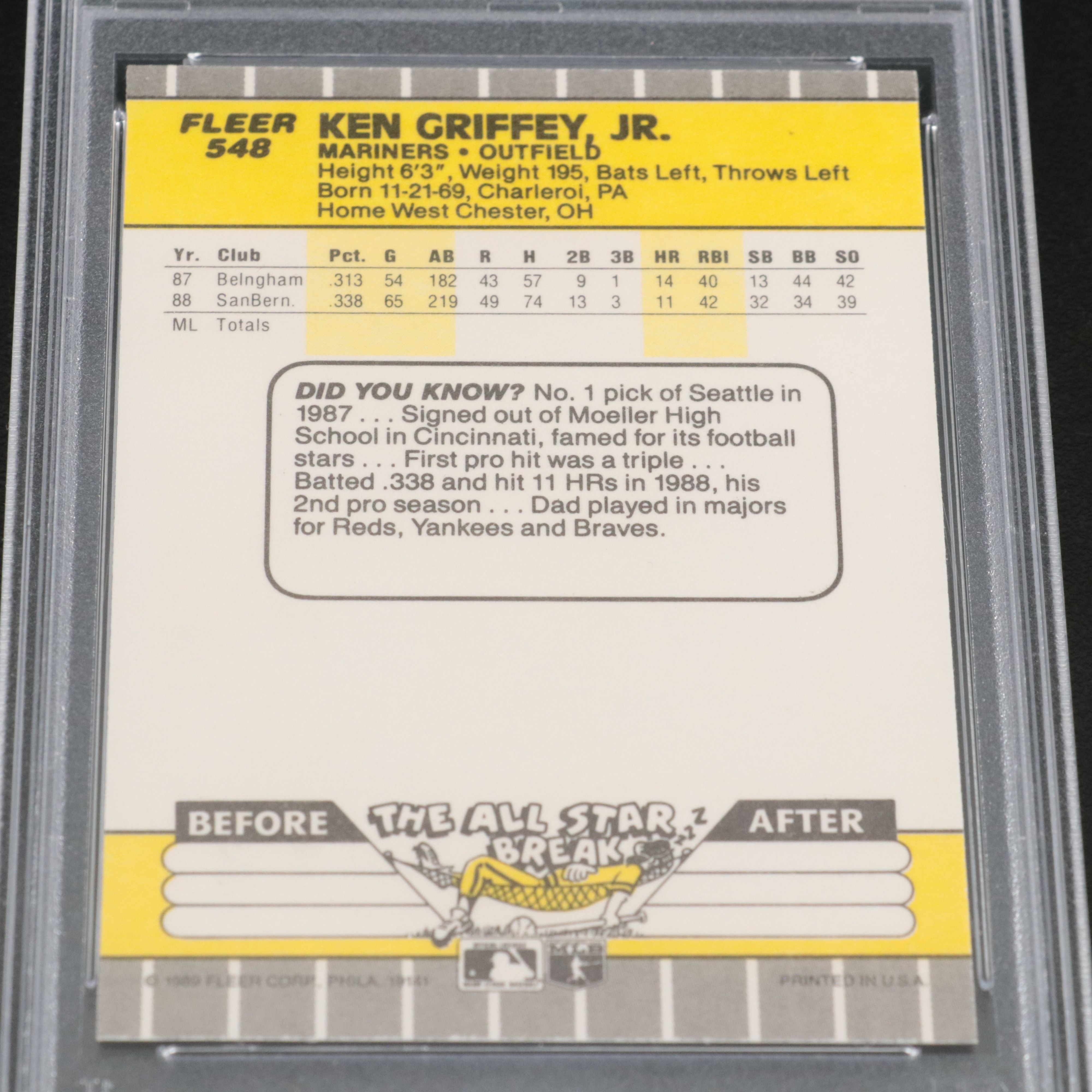 1989 Fleer Ken Griffey Jr. Rookie Baseball Card Graded PSA 9